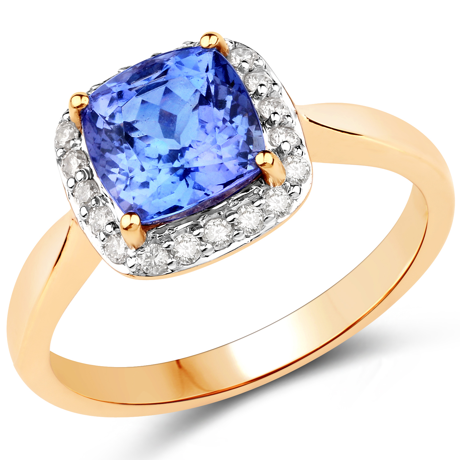 14K Yellow Gold 2.23 Carat Genuine Tanzanite and White Diamond Ring