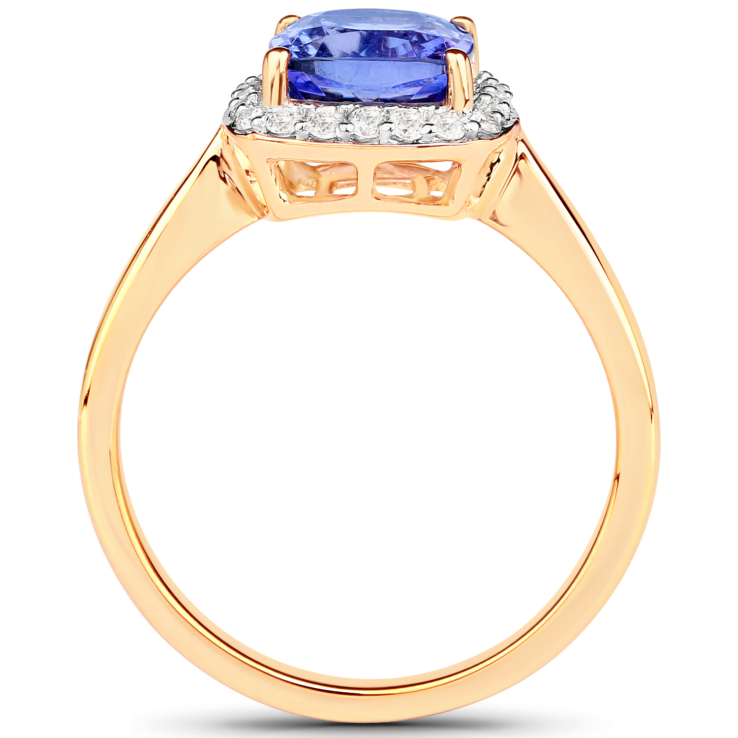 14K Yellow Gold 2.23 Carat Genuine Tanzanite and White Diamond Ring