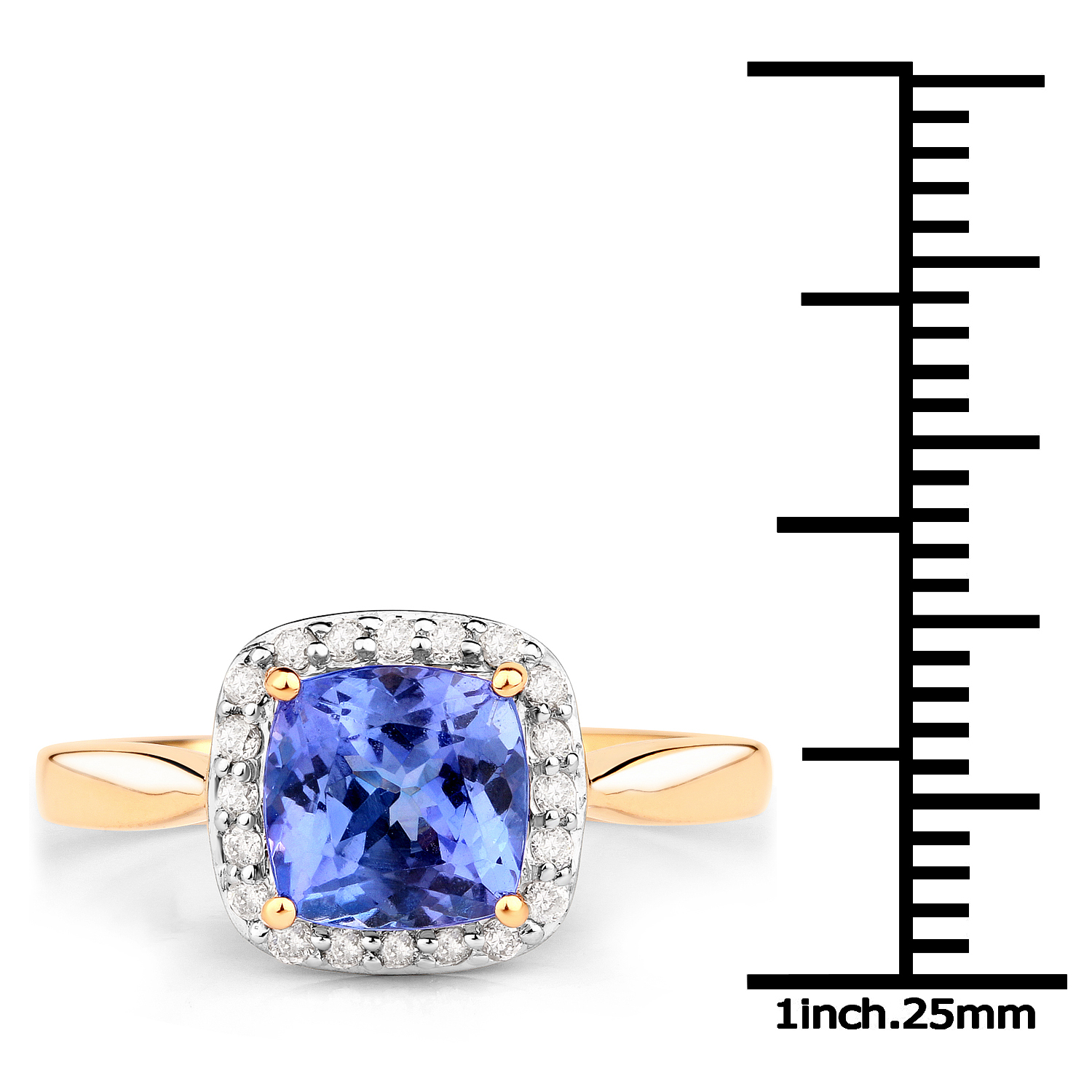 14K Yellow Gold 2.23 Carat Genuine Tanzanite and White Diamond Ring