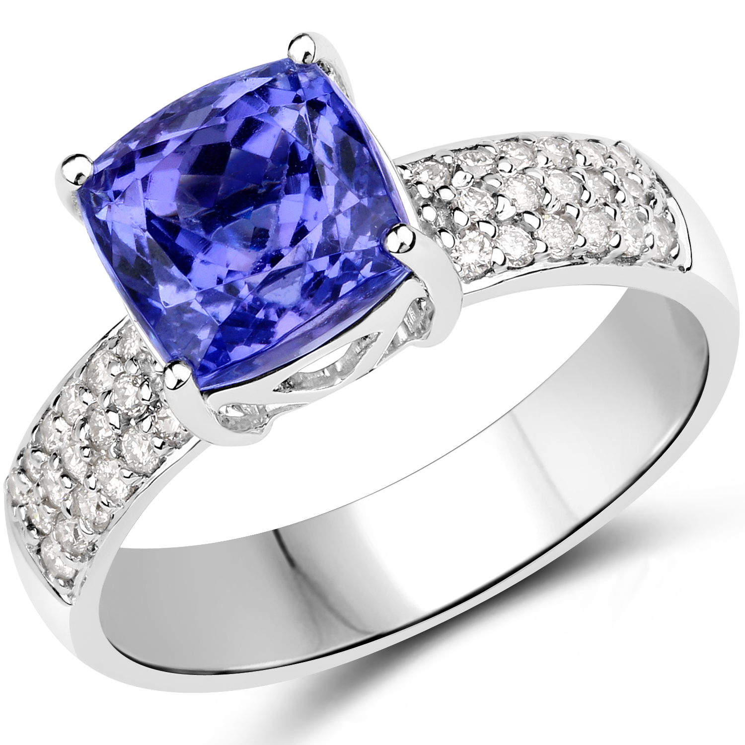 14K White Gold 3.37 Carat Genuine Tanzanite and White Diamond Ring