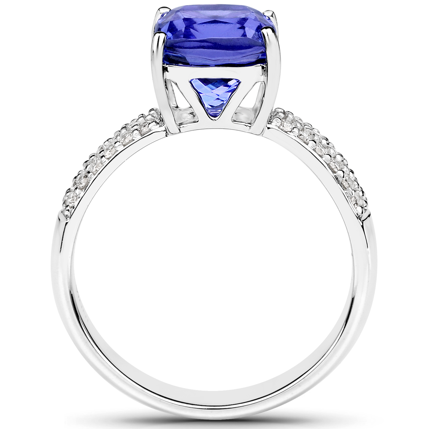 14K White Gold 3.37 Carat Genuine Tanzanite and White Diamond Ring