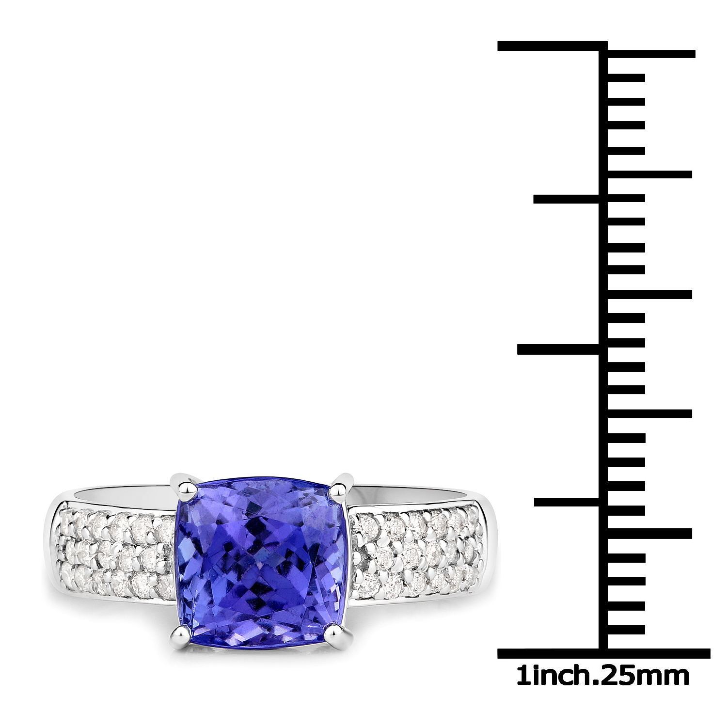 14K White Gold 3.37 Carat Genuine Tanzanite and White Diamond Ring