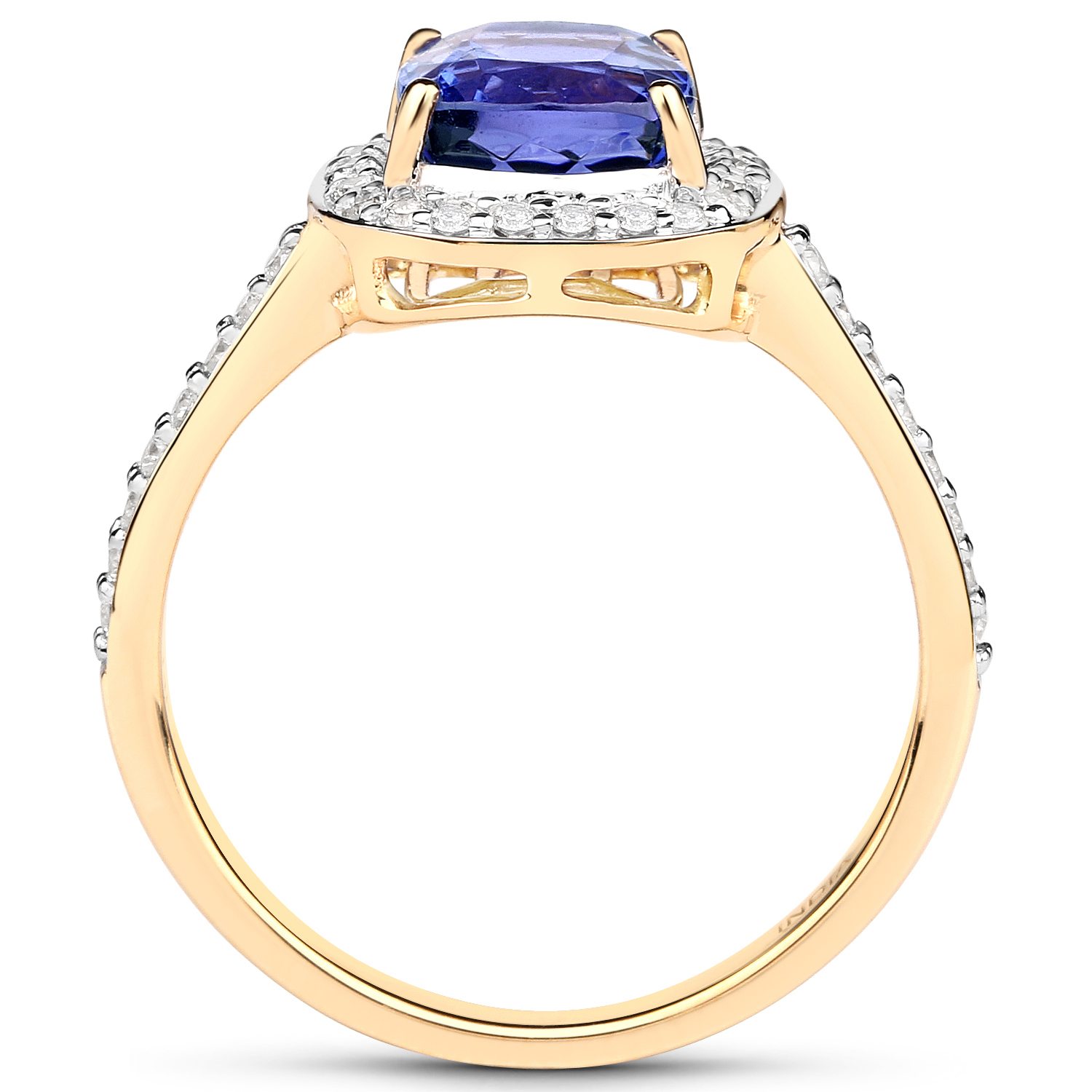 14K Yellow Gold 2.86 Carat Genuine Tanzanite and White Diamond Ring