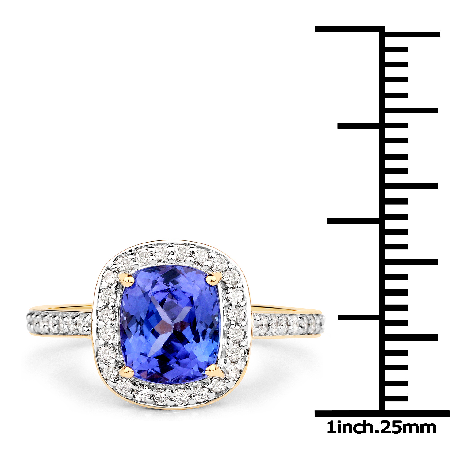 14K Yellow Gold 2.86 Carat Genuine Tanzanite and White Diamond Ring