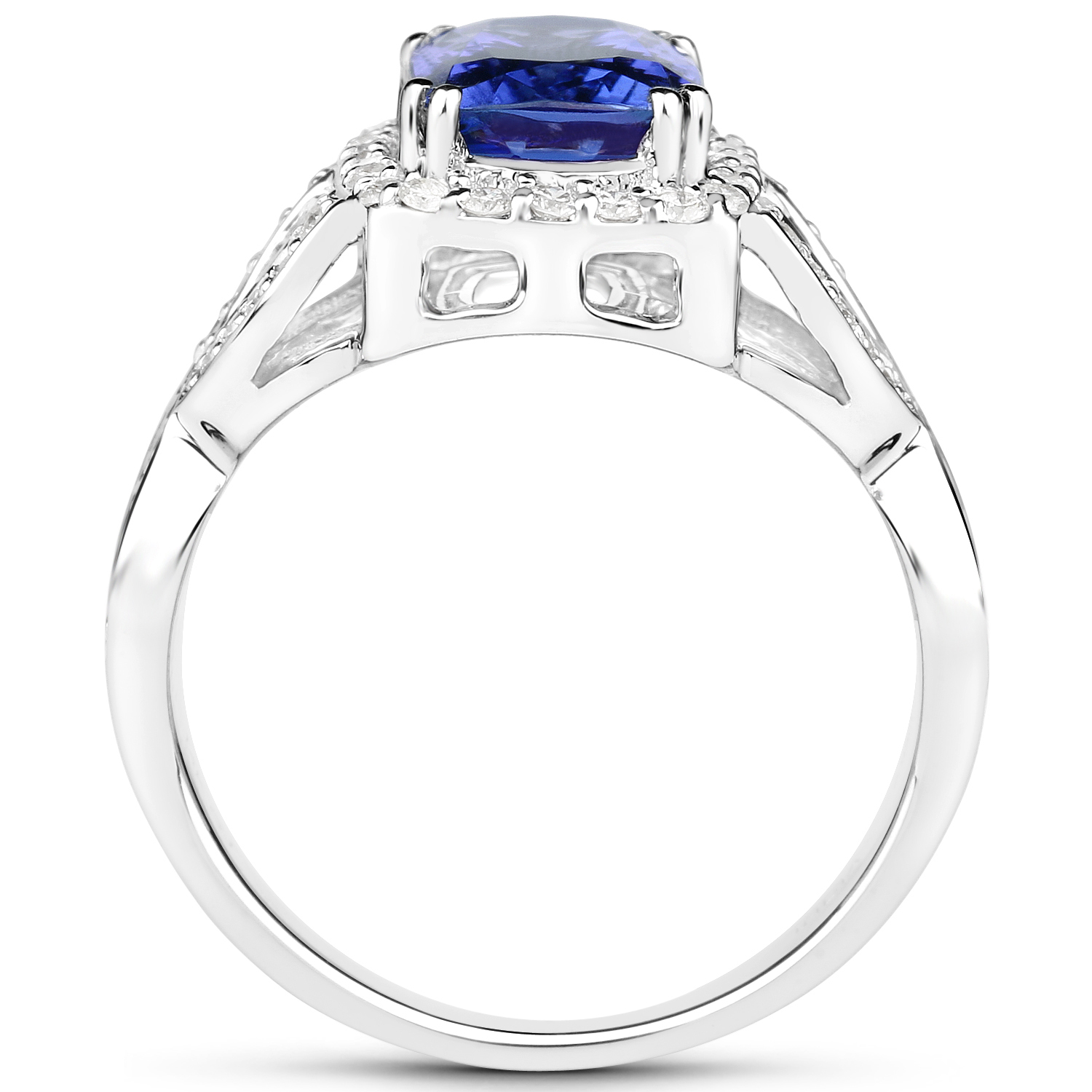 14K White Gold 3.42 Carat Genuine Tanzanite and White Diamond Ring