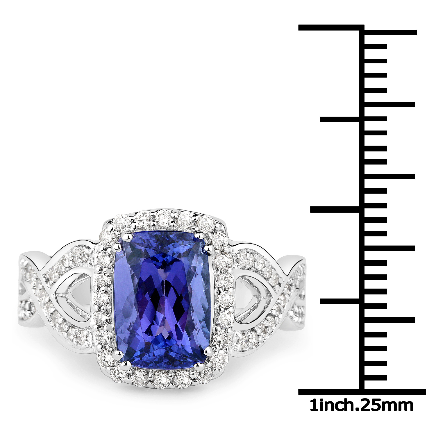 14K White Gold 3.42 Carat Genuine Tanzanite and White Diamond Ring