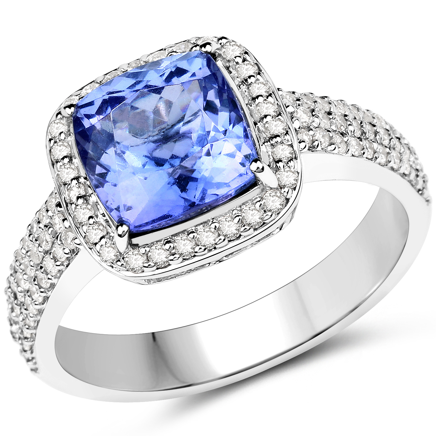 14K White Gold 3.26 Carat Genuine Tanzanite and White Diamond Ring