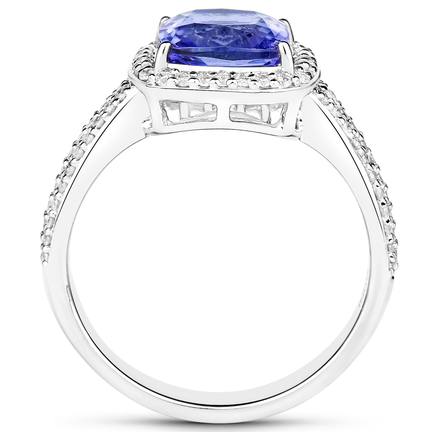 14K White Gold 3.26 Carat Genuine Tanzanite and White Diamond Ring