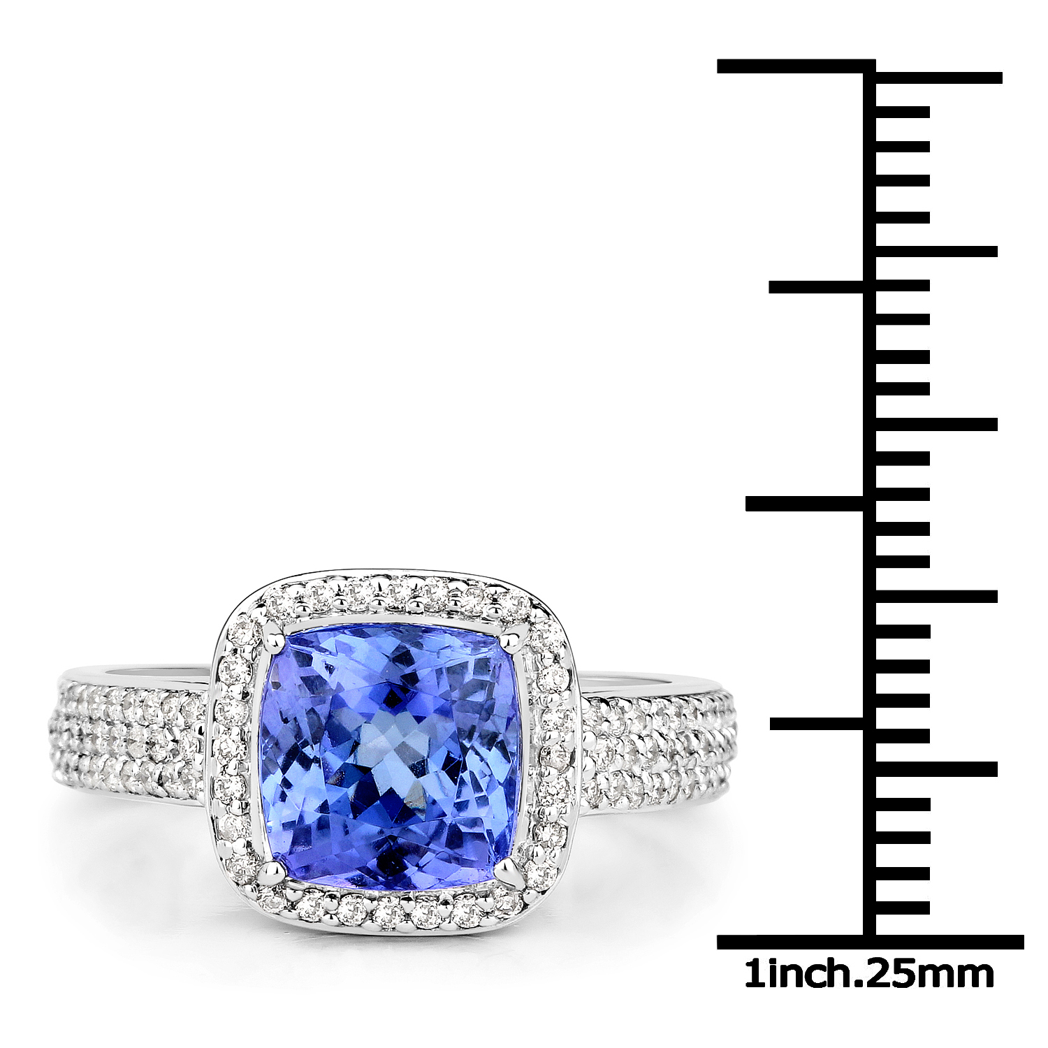 14K White Gold 3.26 Carat Genuine Tanzanite and White Diamond Ring