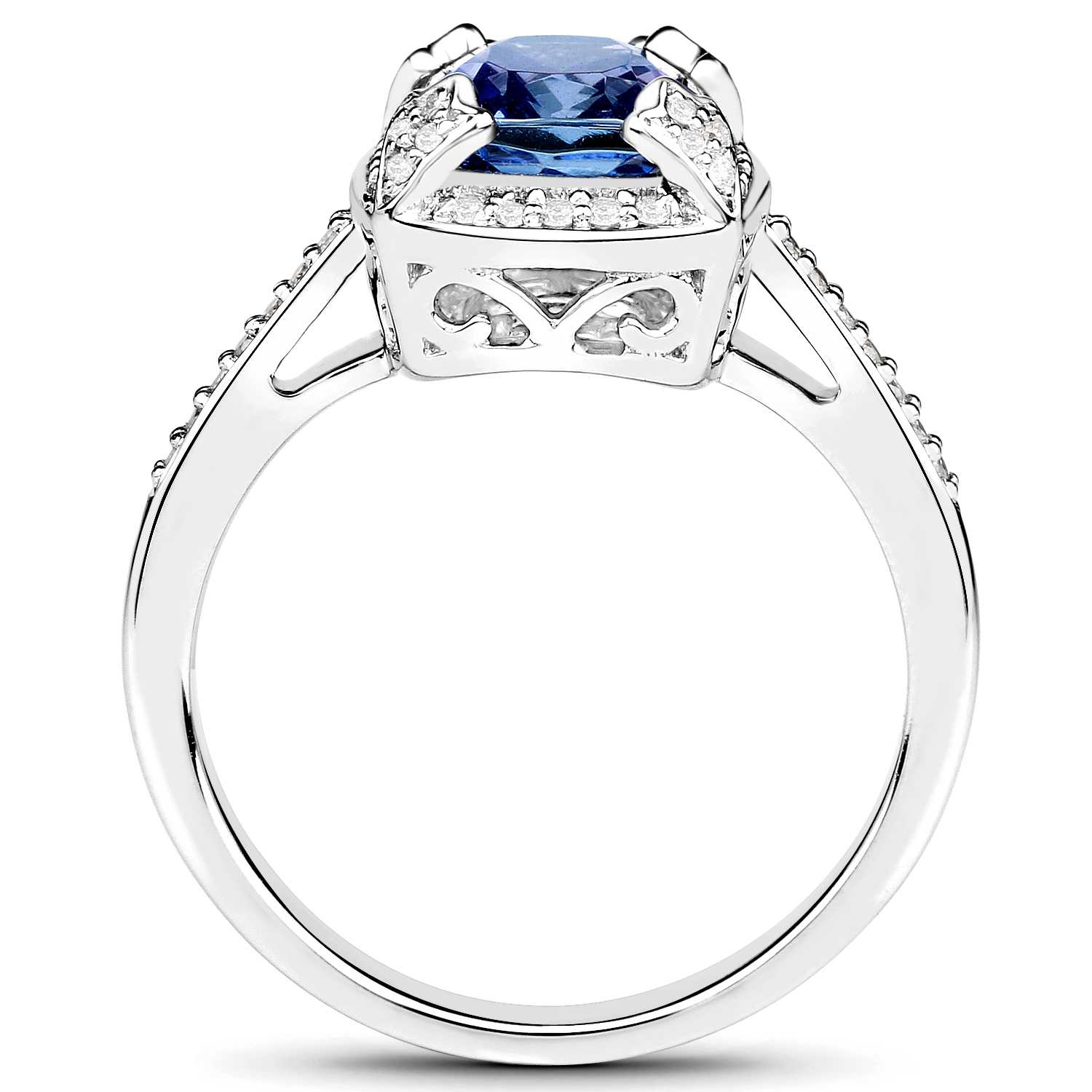 14K White Gold 2.44 Carat Genuine Tanzanite and White Diamond Ring