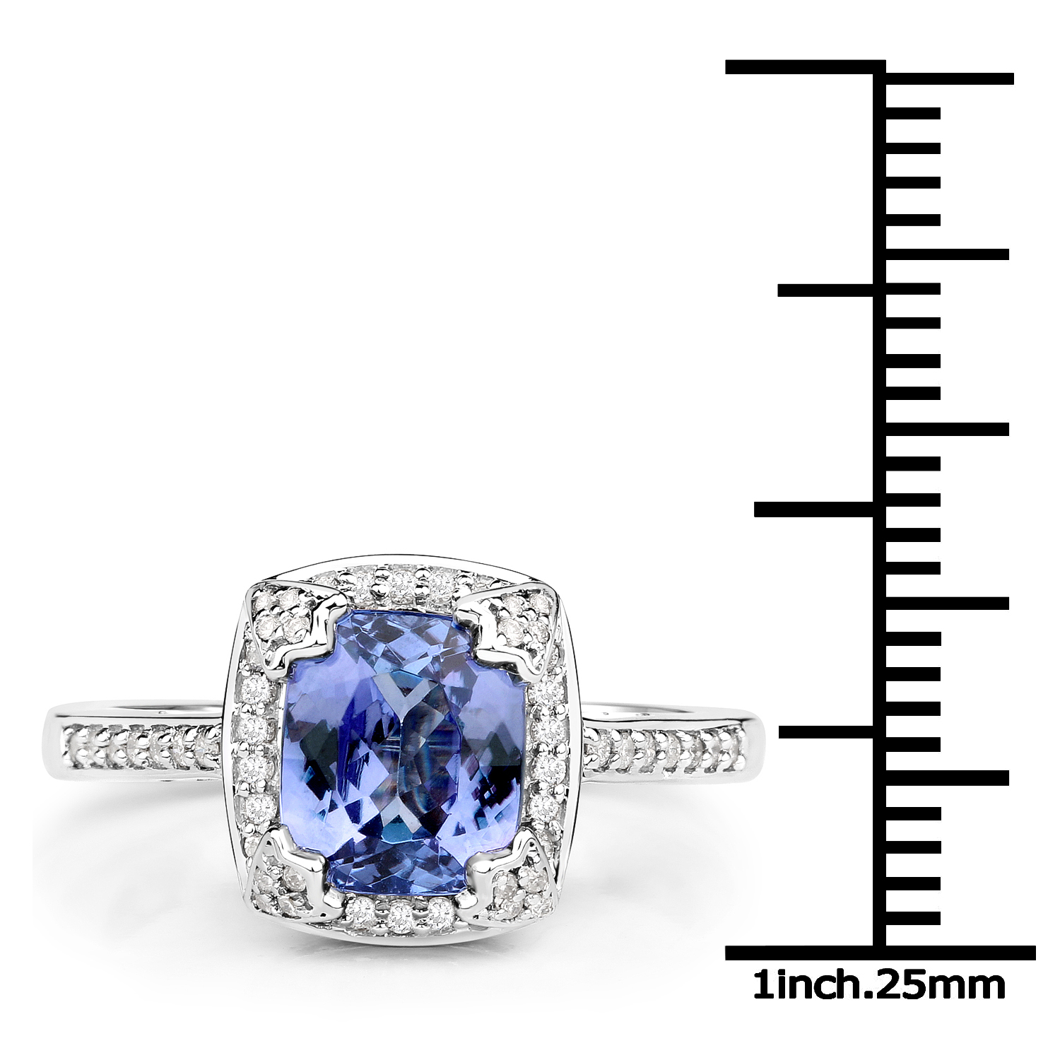 14K White Gold 2.44 Carat Genuine Tanzanite and White Diamond Ring