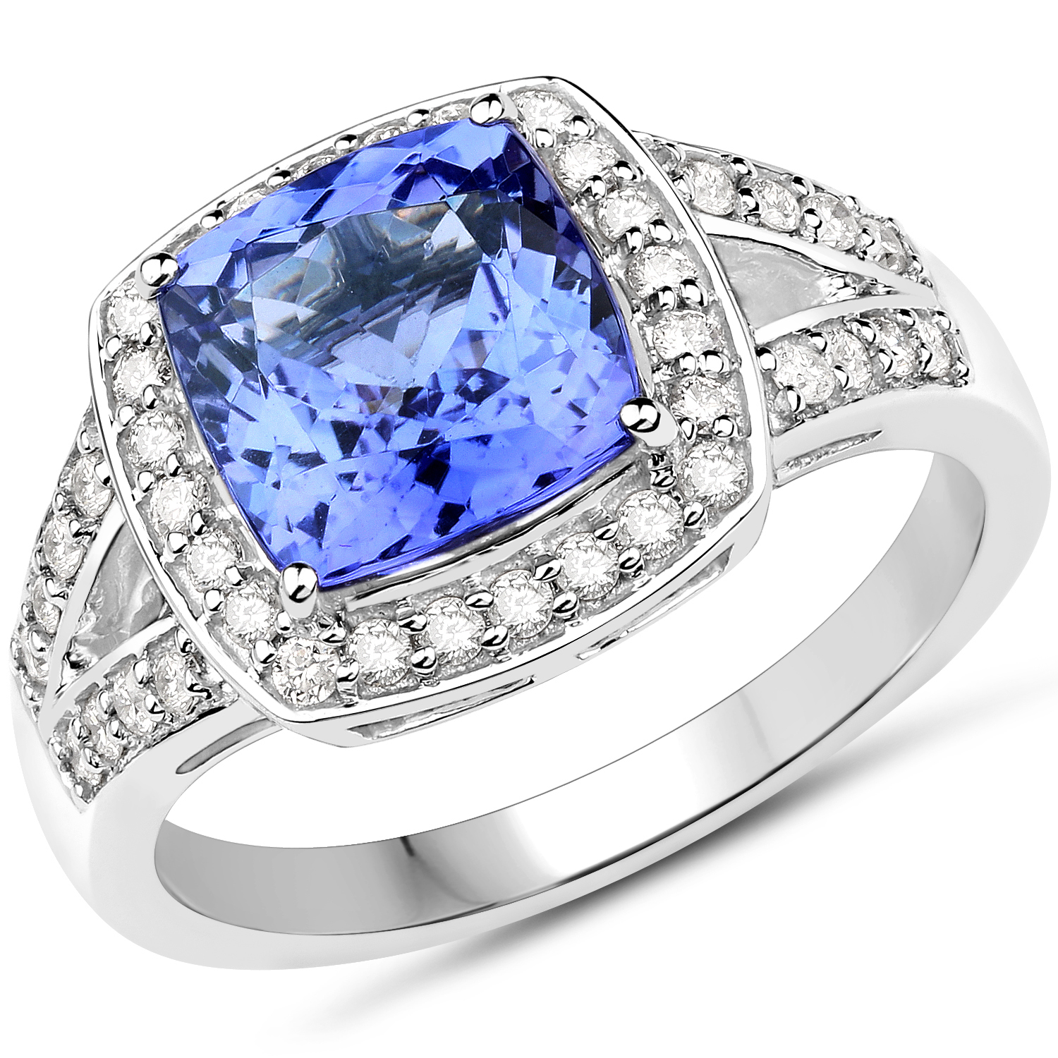 14K White Gold 3.38 Carat Genuine Tanzanite and White Diamond Ring