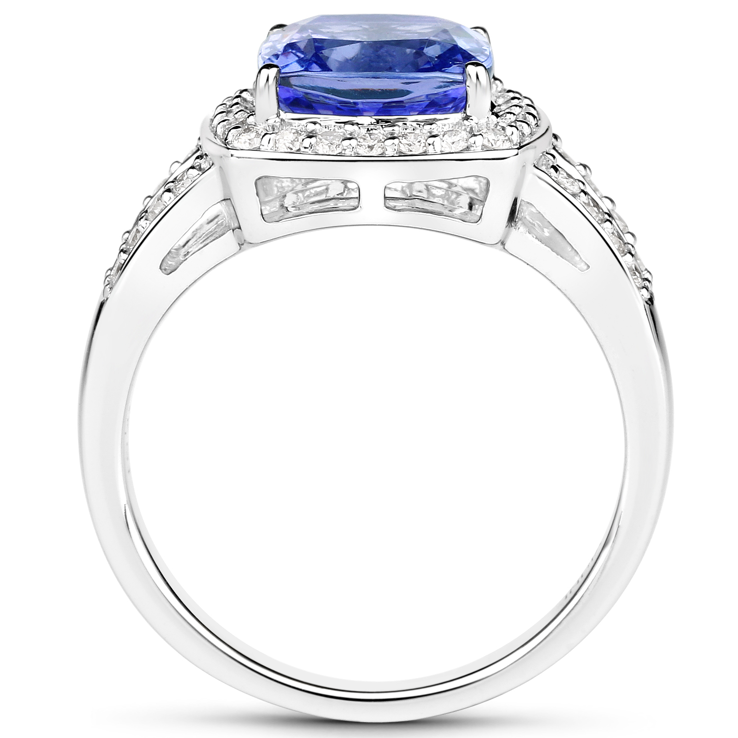 14K White Gold 3.38 Carat Genuine Tanzanite and White Diamond Ring