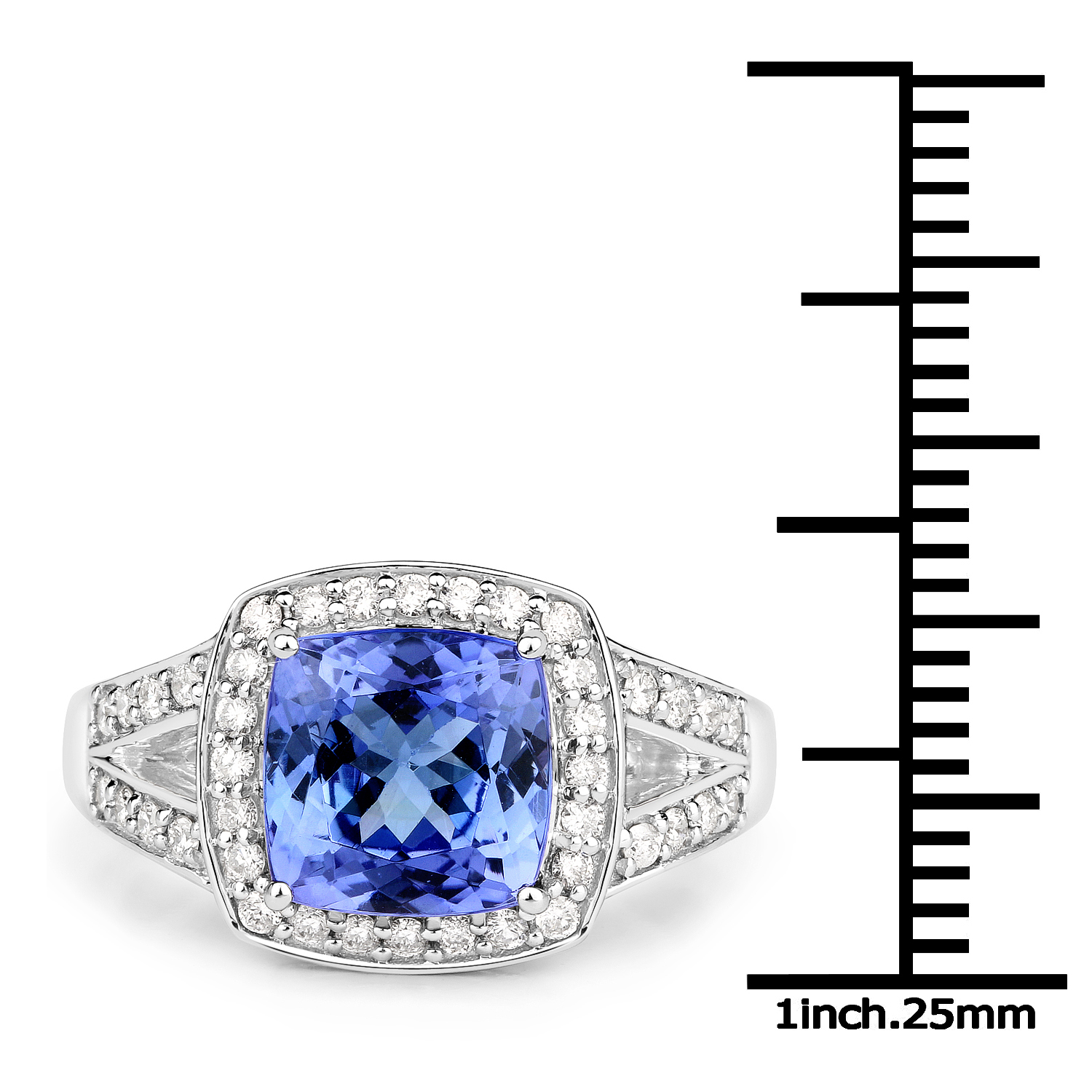 14K White Gold 3.38 Carat Genuine Tanzanite and White Diamond Ring