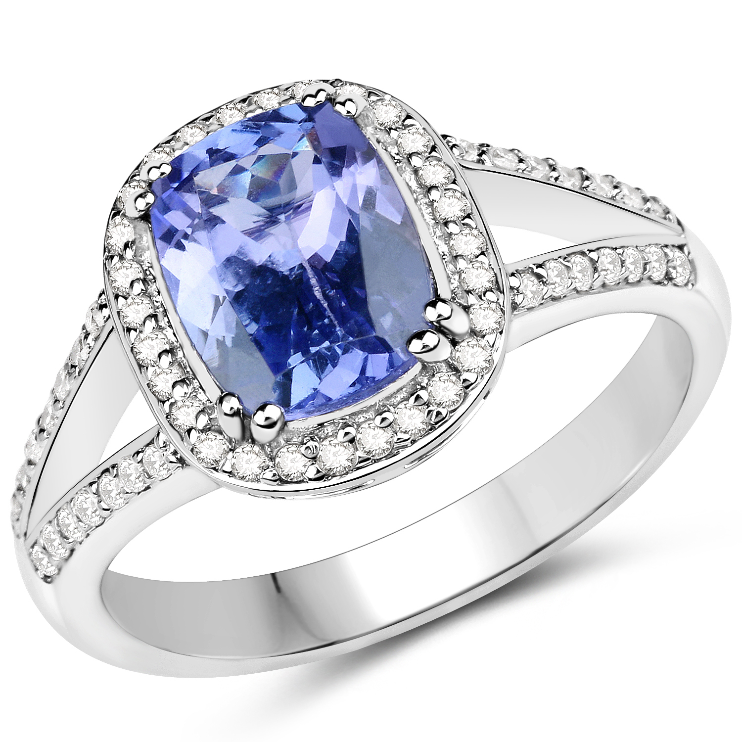 14K White Gold 2.23 Carat Genuine Tanzanite and White Diamond Ring