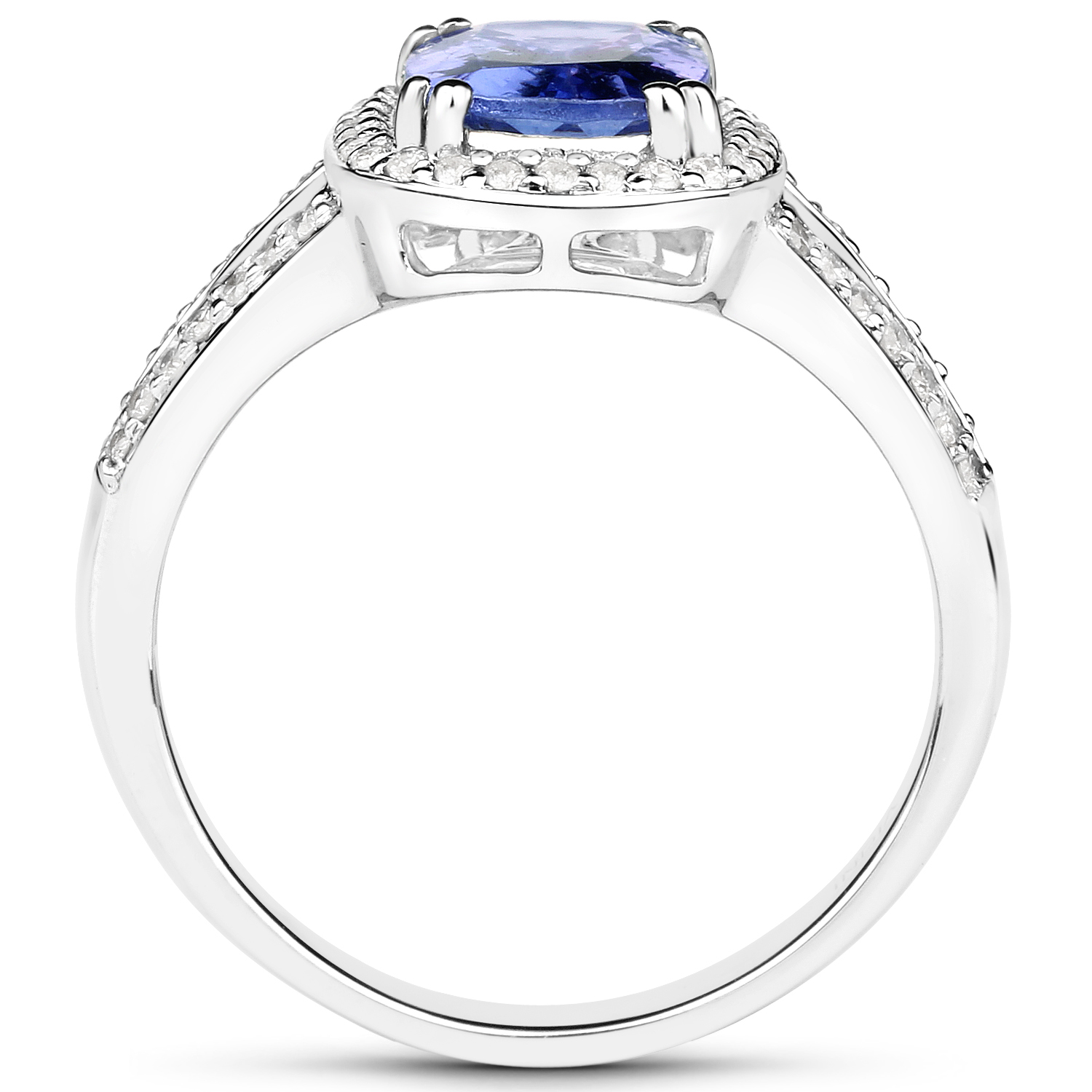 14K White Gold 2.23 Carat Genuine Tanzanite and White Diamond Ring