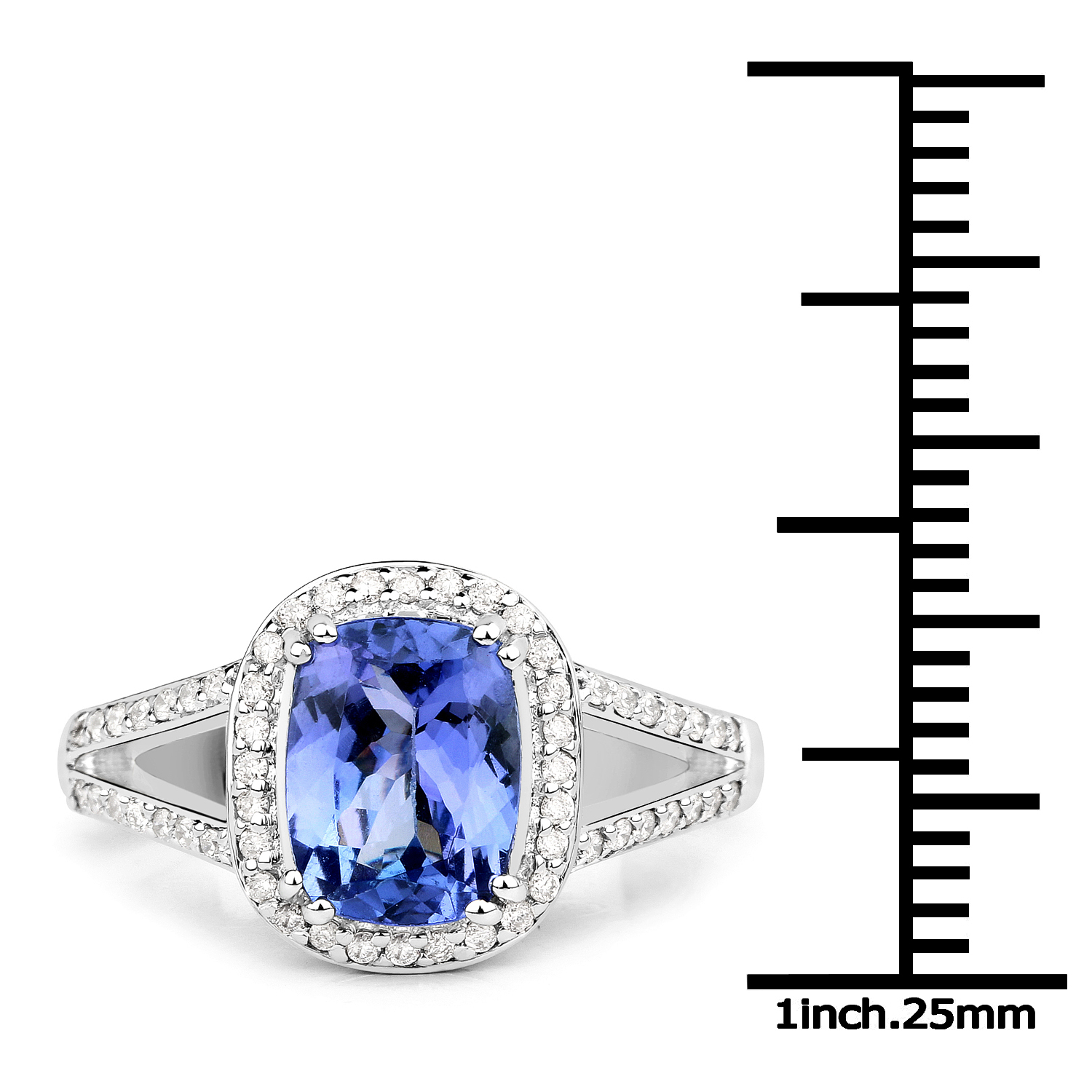 14K White Gold 2.23 Carat Genuine Tanzanite and White Diamond Ring