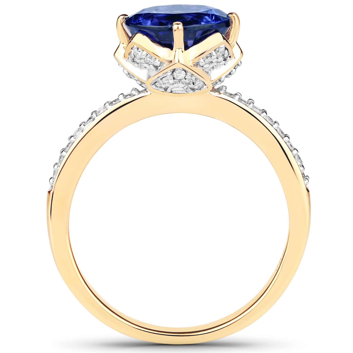 14K Yellow Gold 3.22 Carat Genuine Tanzanite and White Diamond Ring
