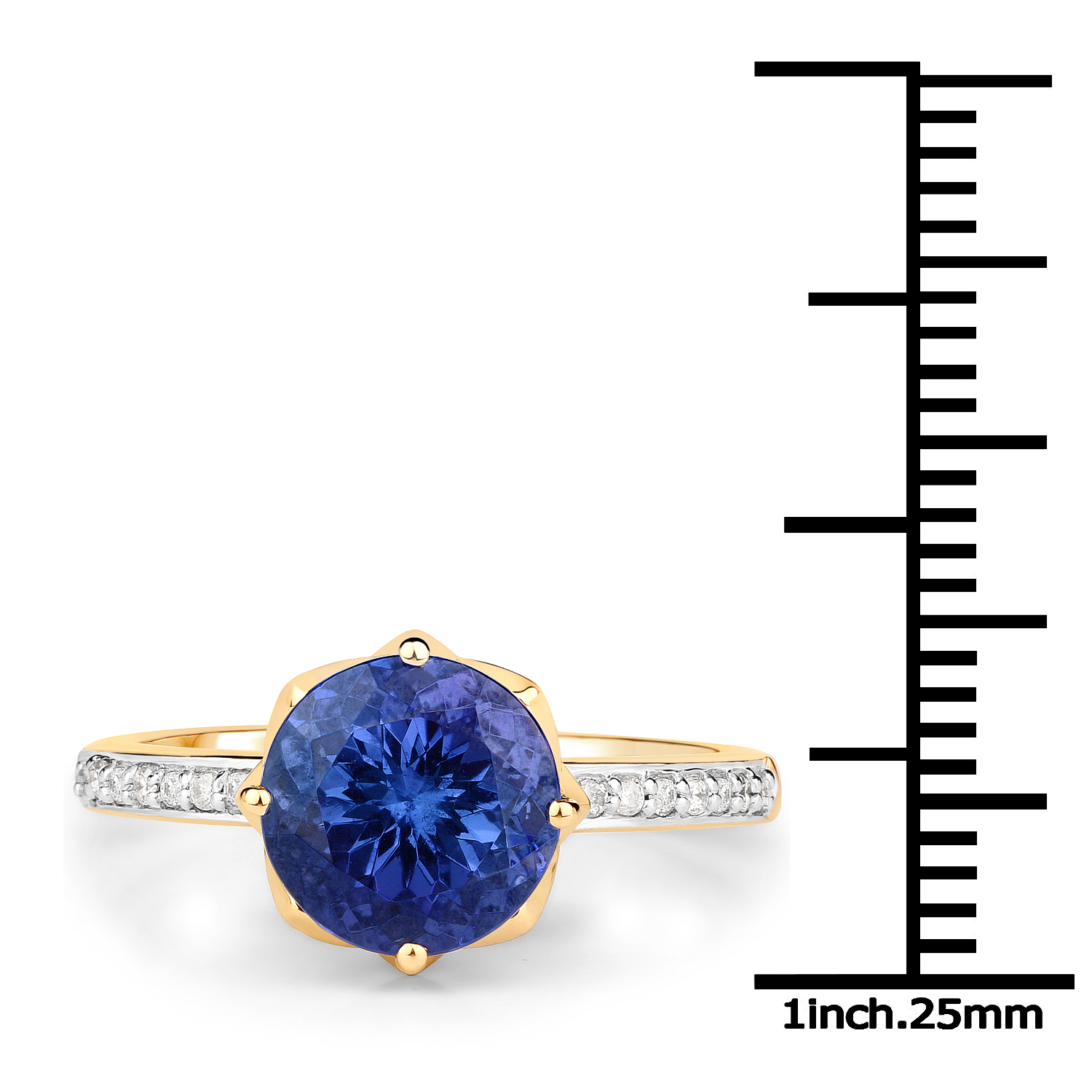 14K Yellow Gold 3.22 Carat Genuine Tanzanite and White Diamond Ring