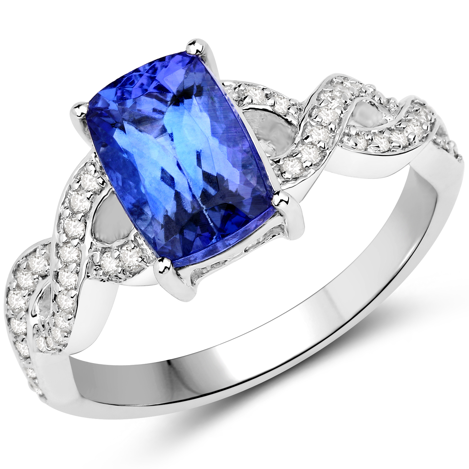 14K White Gold 2.54 Carat Genuine Tanzanite and White Diamond Ring