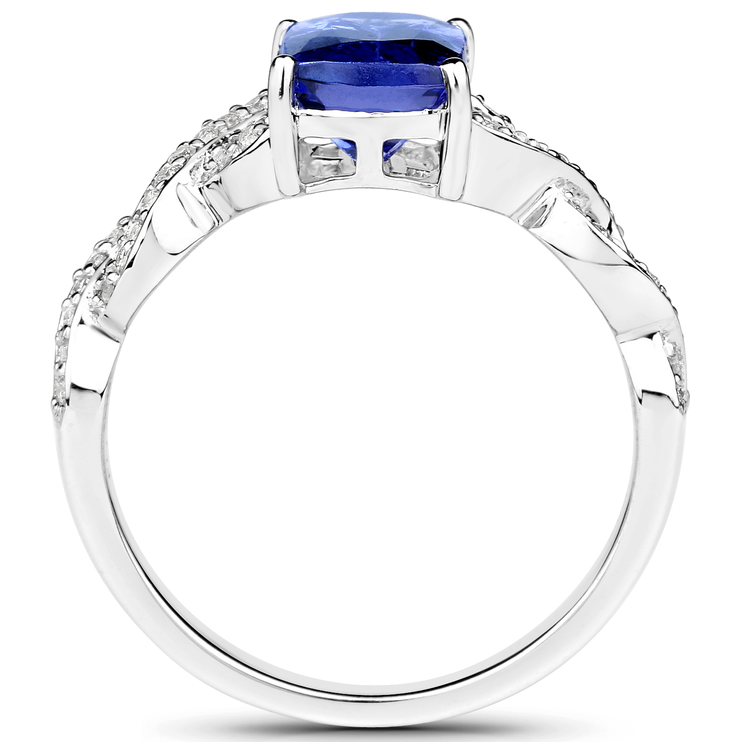 14K White Gold 2.54 Carat Genuine Tanzanite and White Diamond Ring