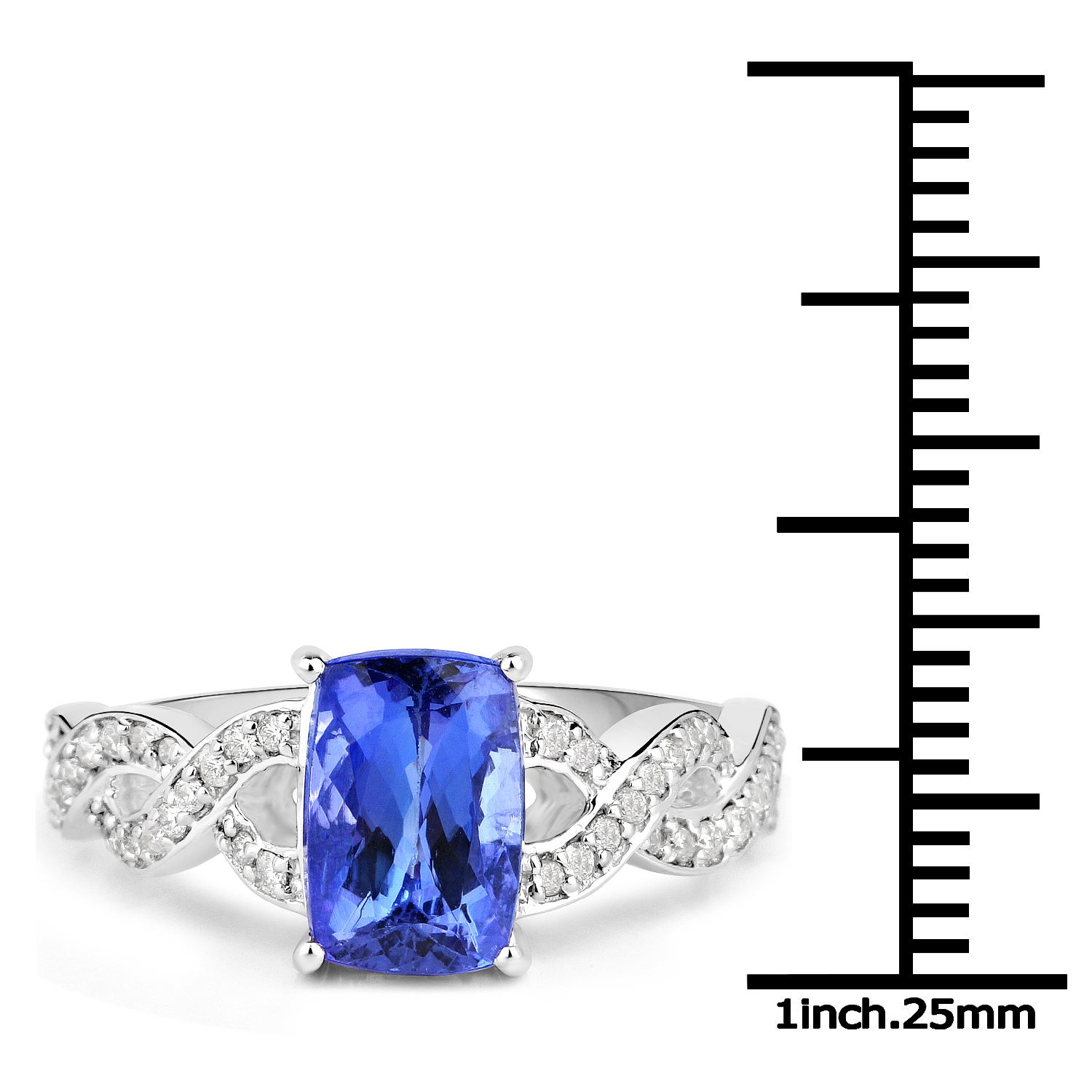 14K White Gold 2.54 Carat Genuine Tanzanite and White Diamond Ring