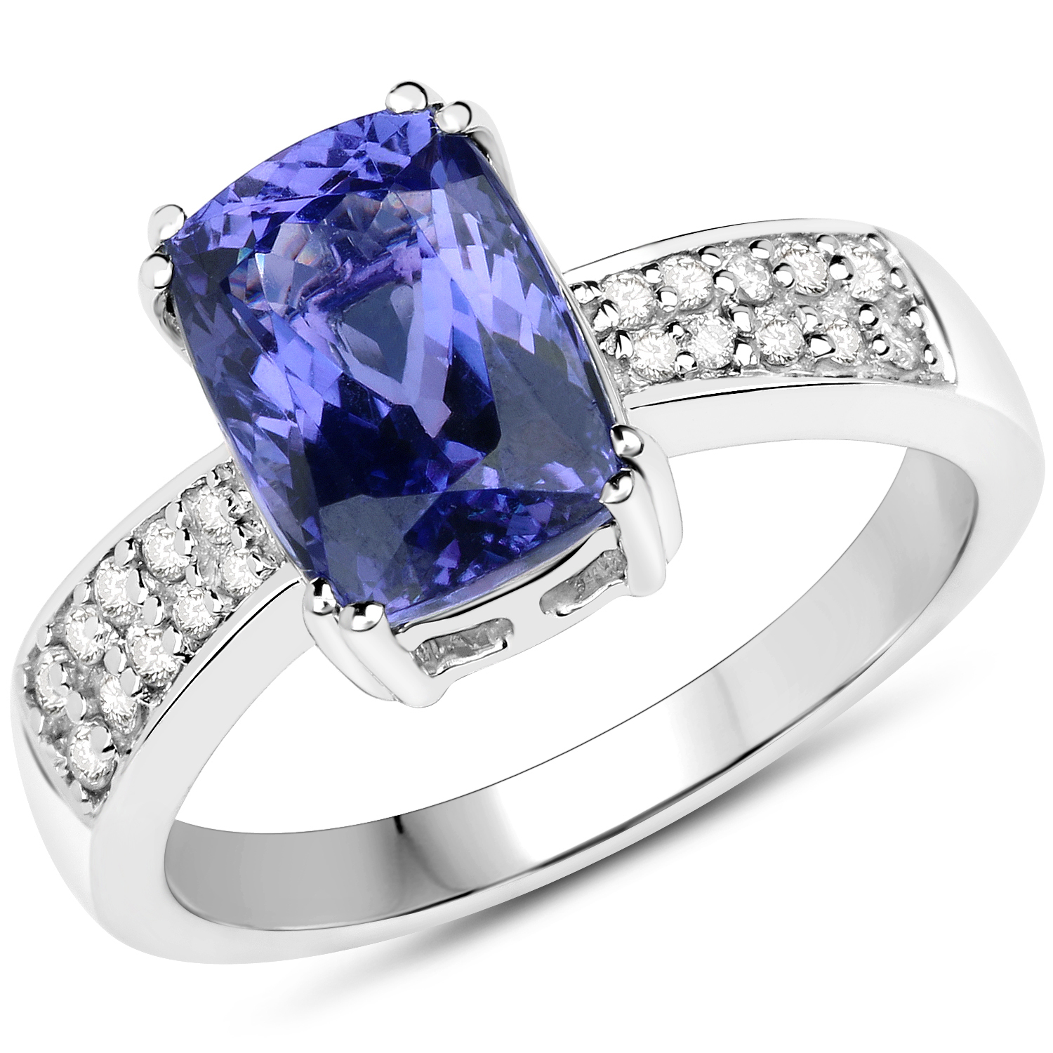 14K White Gold 3.53 Carat Genuine Tanzanite and White Diamond Ring