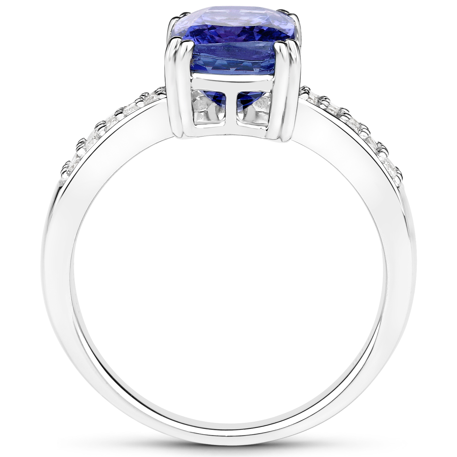 14K White Gold 3.53 Carat Genuine Tanzanite and White Diamond Ring