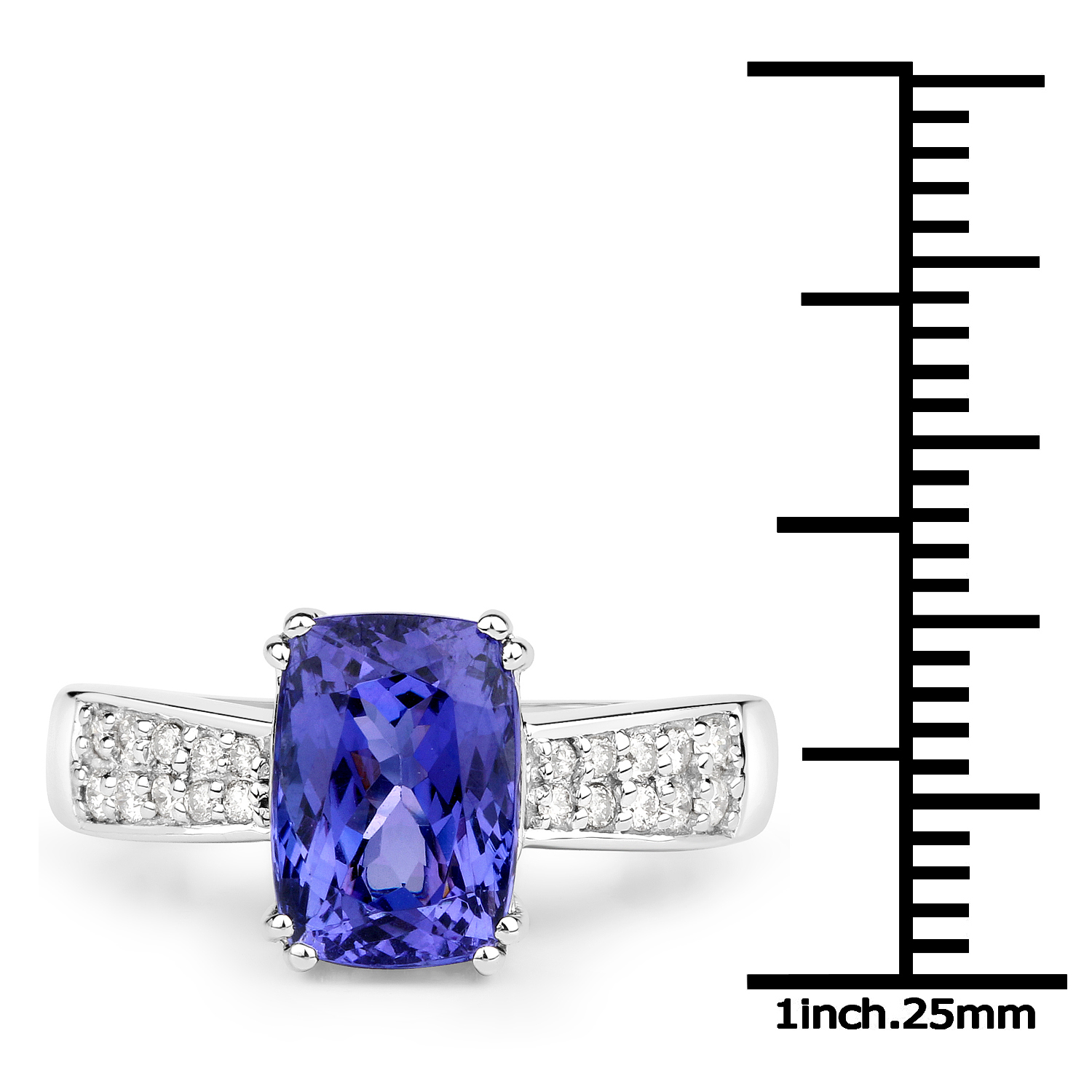 14K White Gold 3.53 Carat Genuine Tanzanite and White Diamond Ring