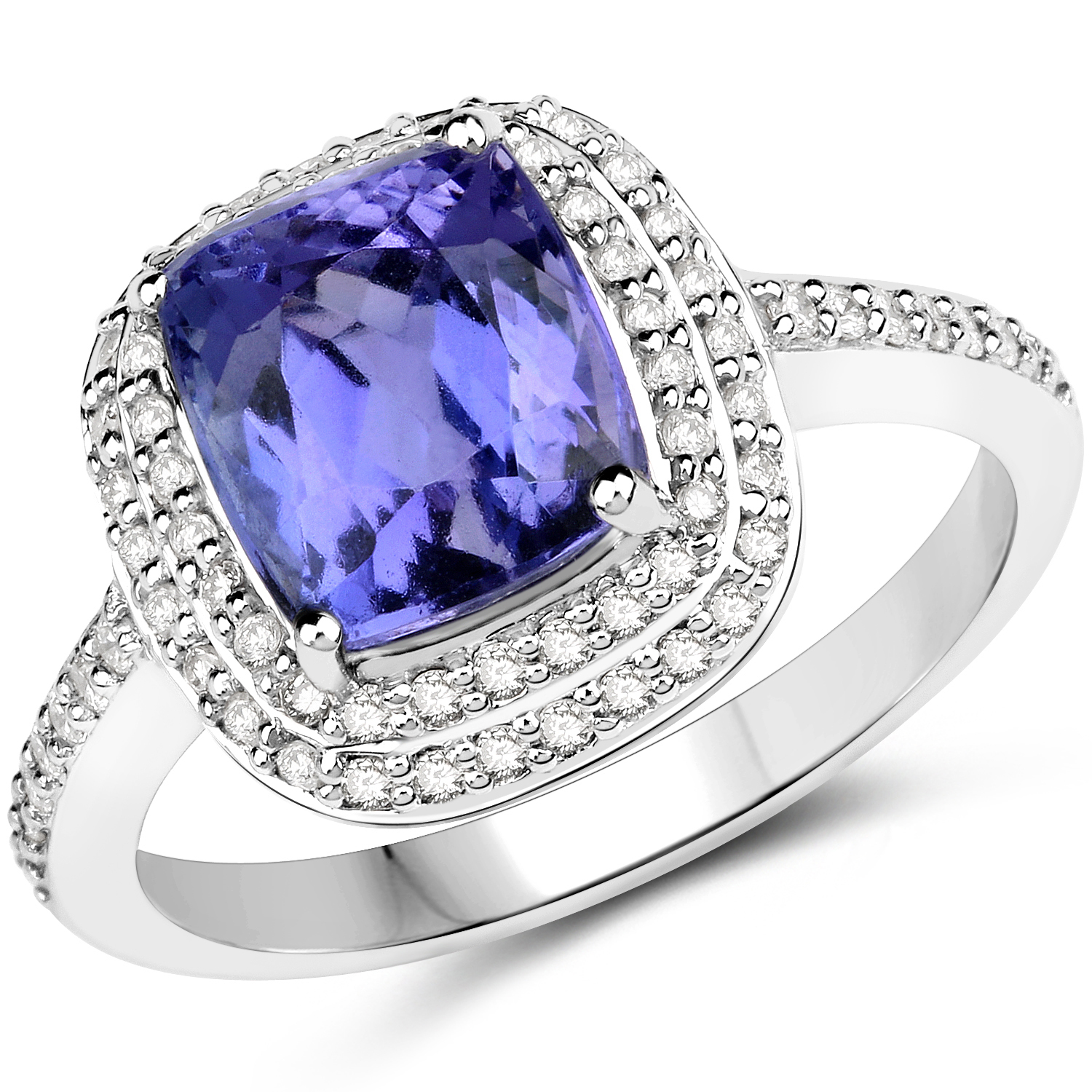 14K White Gold 3.99 Carat Genuine Tanzanite and White Diamond Ring