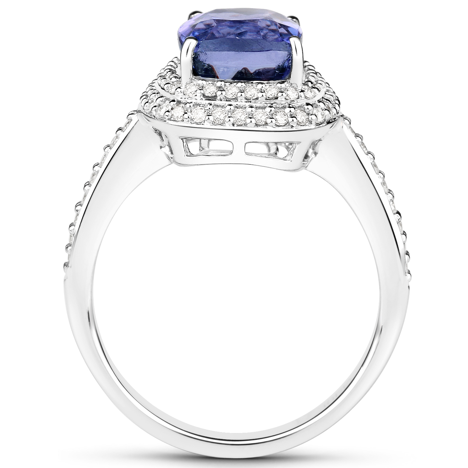 14K White Gold 3.99 Carat Genuine Tanzanite and White Diamond Ring
