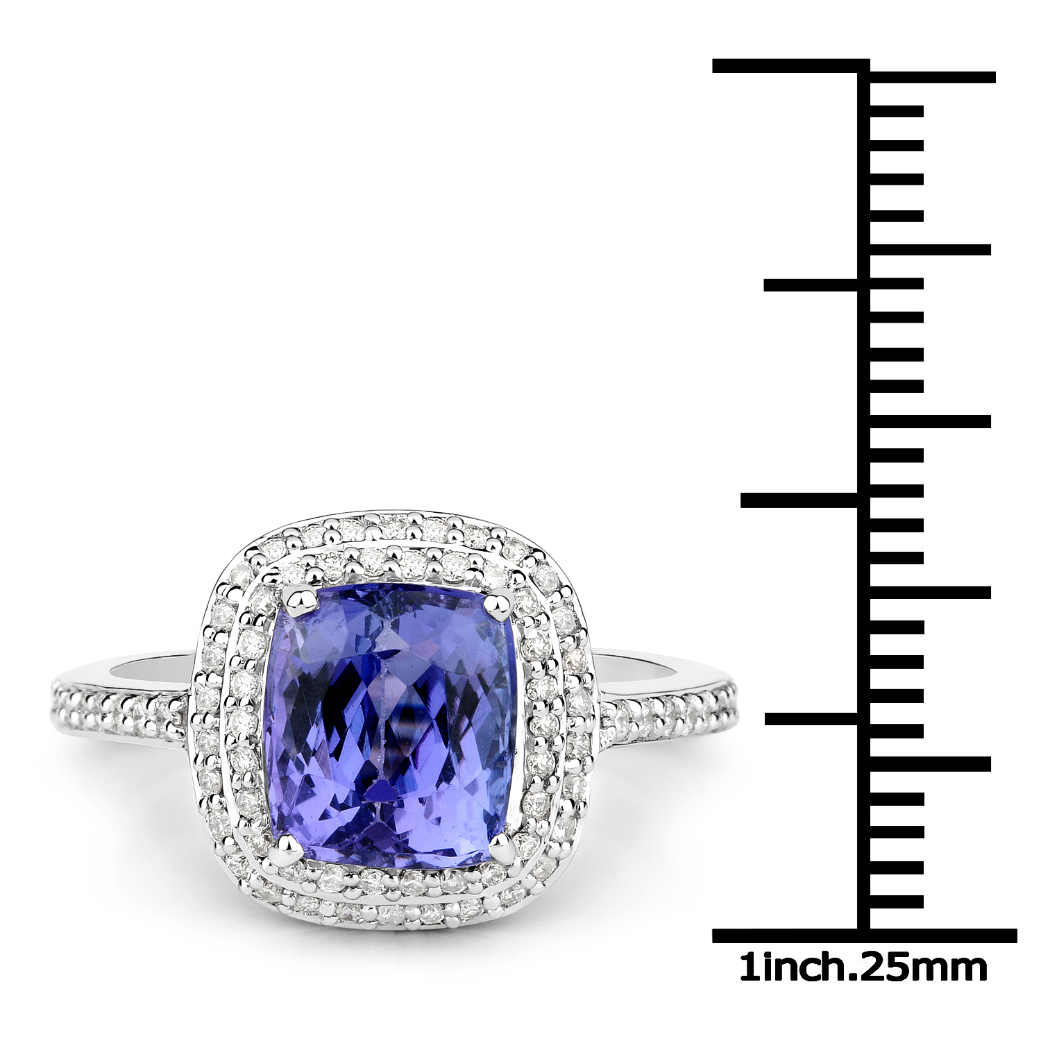 14K White Gold 3.99 Carat Genuine Tanzanite and White Diamond Ring