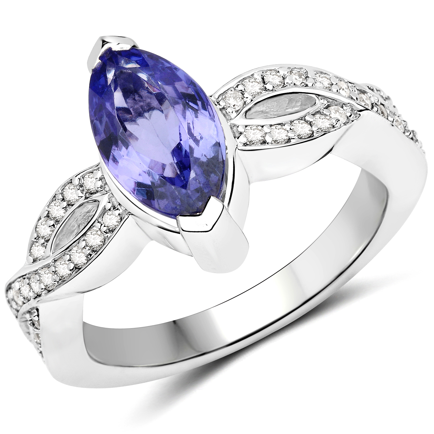 14K White Gold 2.96 Carat Genuine Tanzanite and White Diamond Ring