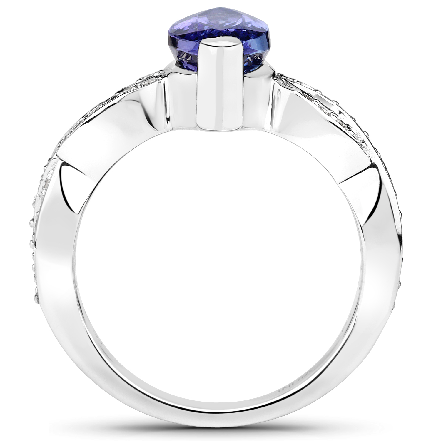 14K White Gold 2.96 Carat Genuine Tanzanite and White Diamond Ring