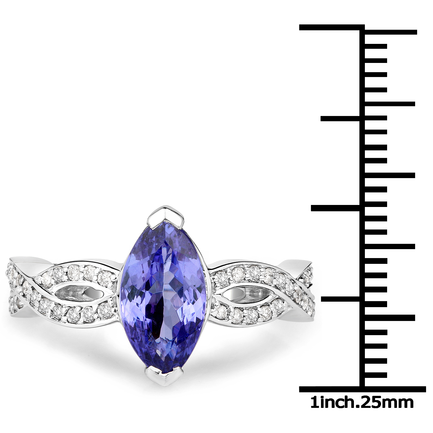 14K White Gold 2.96 Carat Genuine Tanzanite and White Diamond Ring