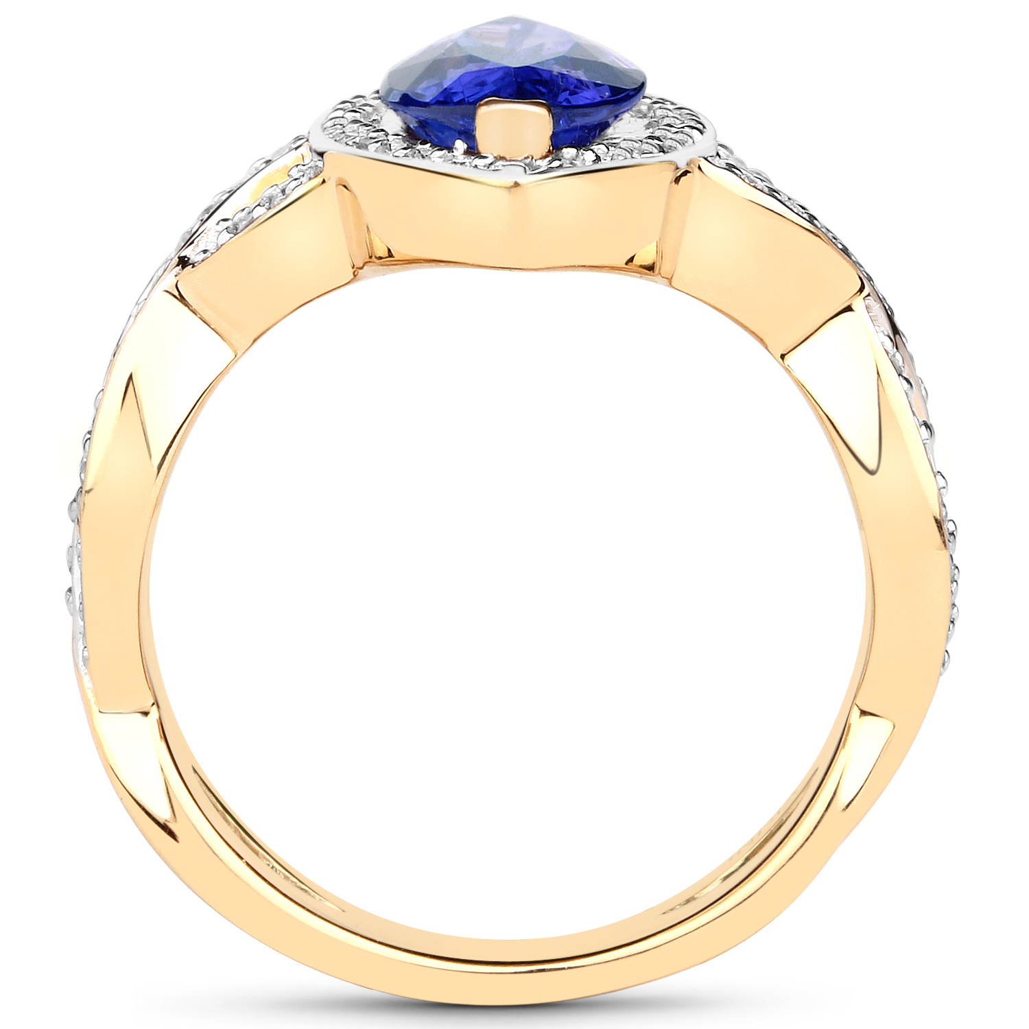 14K Yellow Gold 2.58 Carat Genuine Tanzanite and White Diamond Ring
