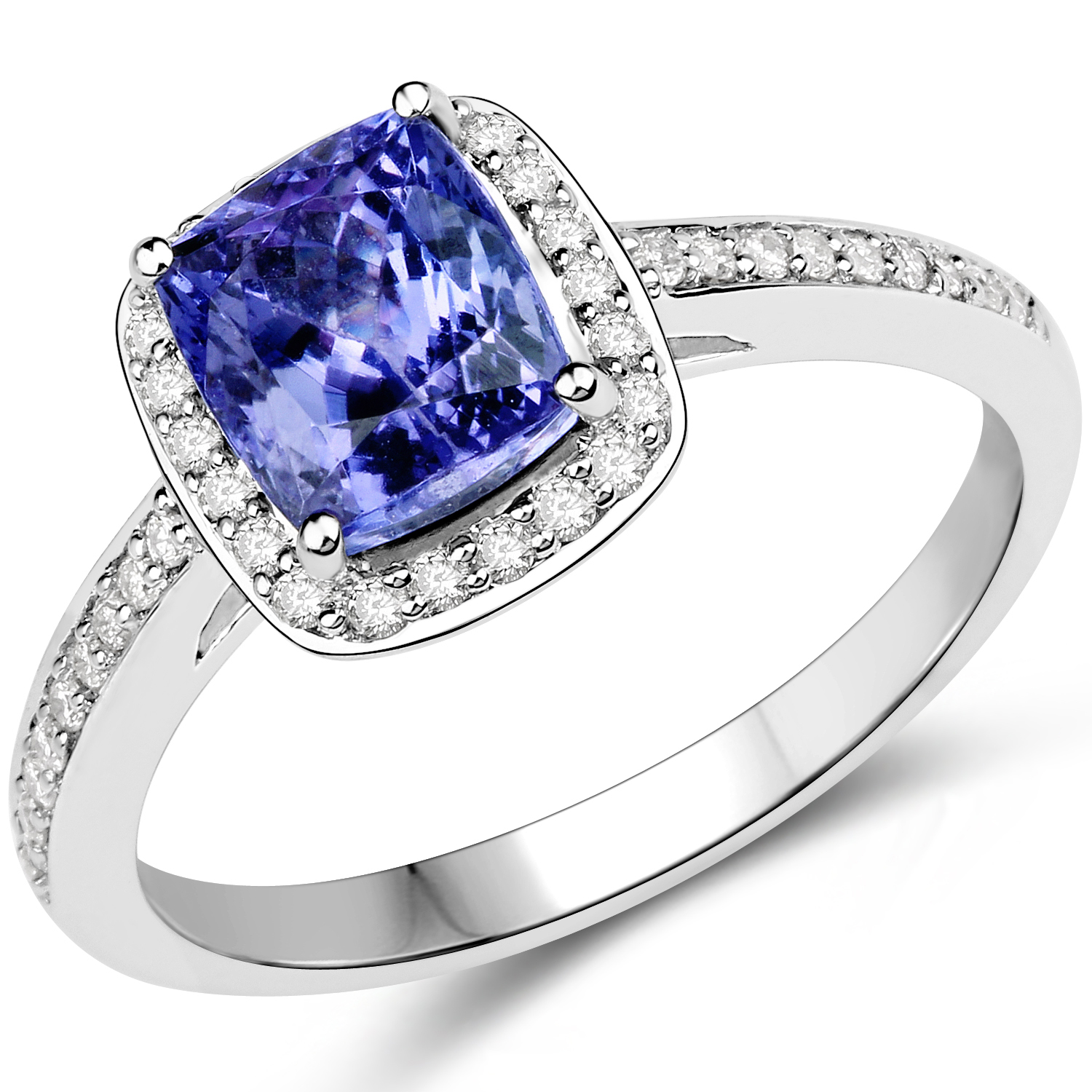 14K White Gold 2.41 Carat Genuine Tanzanite and White Diamond Ring