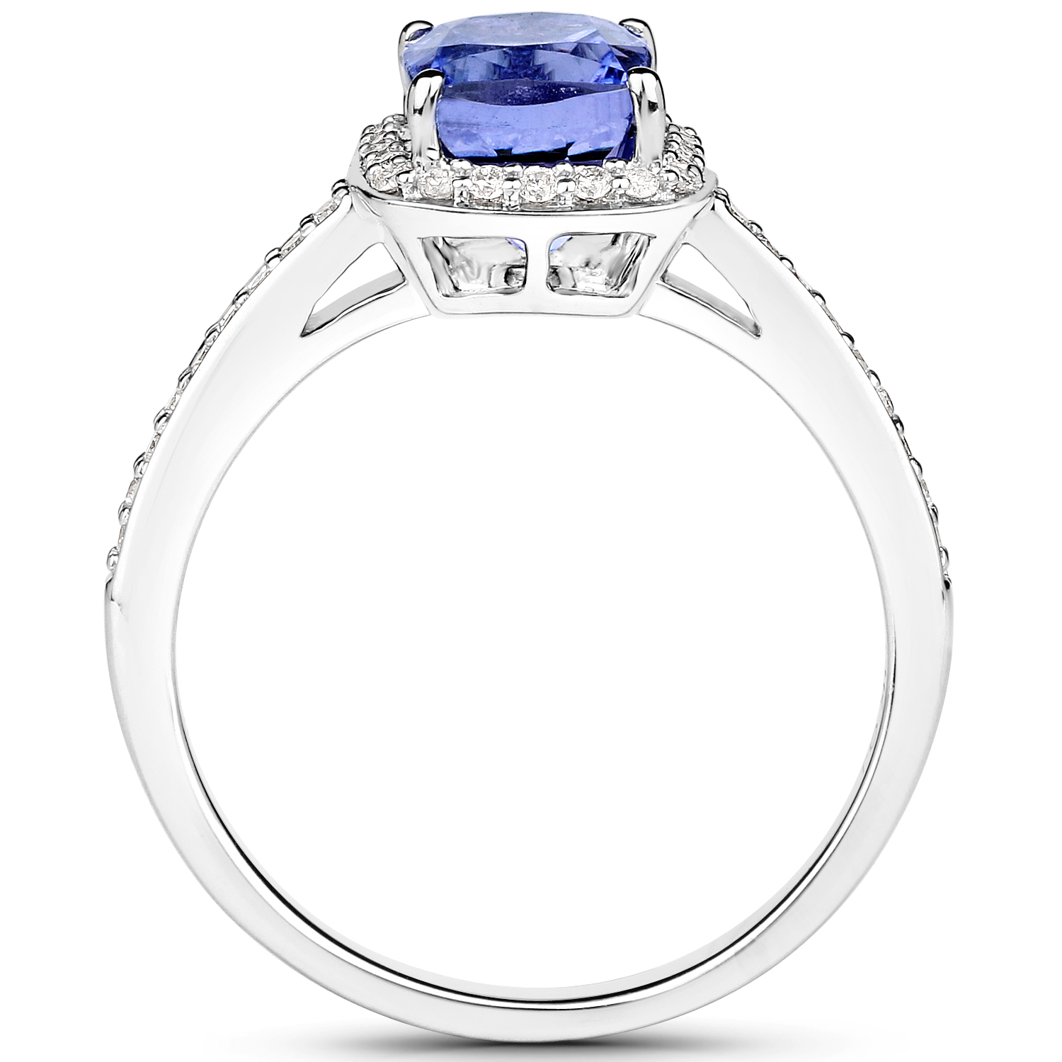 14K White Gold 2.41 Carat Genuine Tanzanite and White Diamond Ring