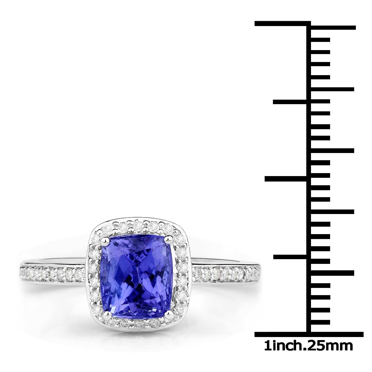 14K White Gold 2.41 Carat Genuine Tanzanite and White Diamond Ring