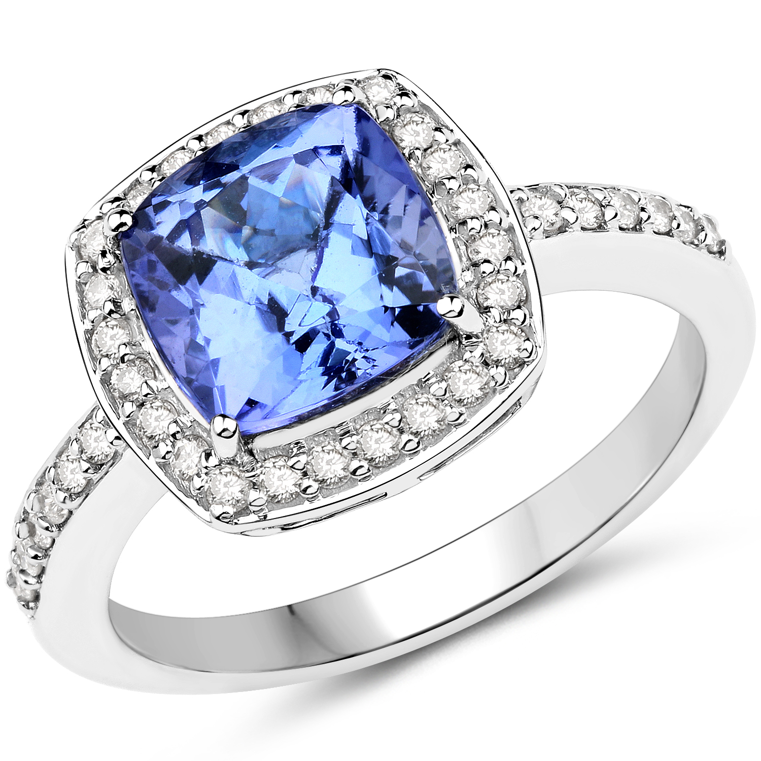 14K White Gold 3.00 Carat Genuine Tanzanite and White Diamond Ring