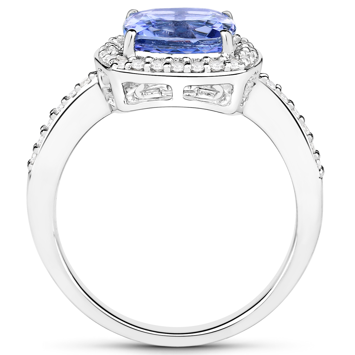 14K White Gold 3.00 Carat Genuine Tanzanite and White Diamond Ring