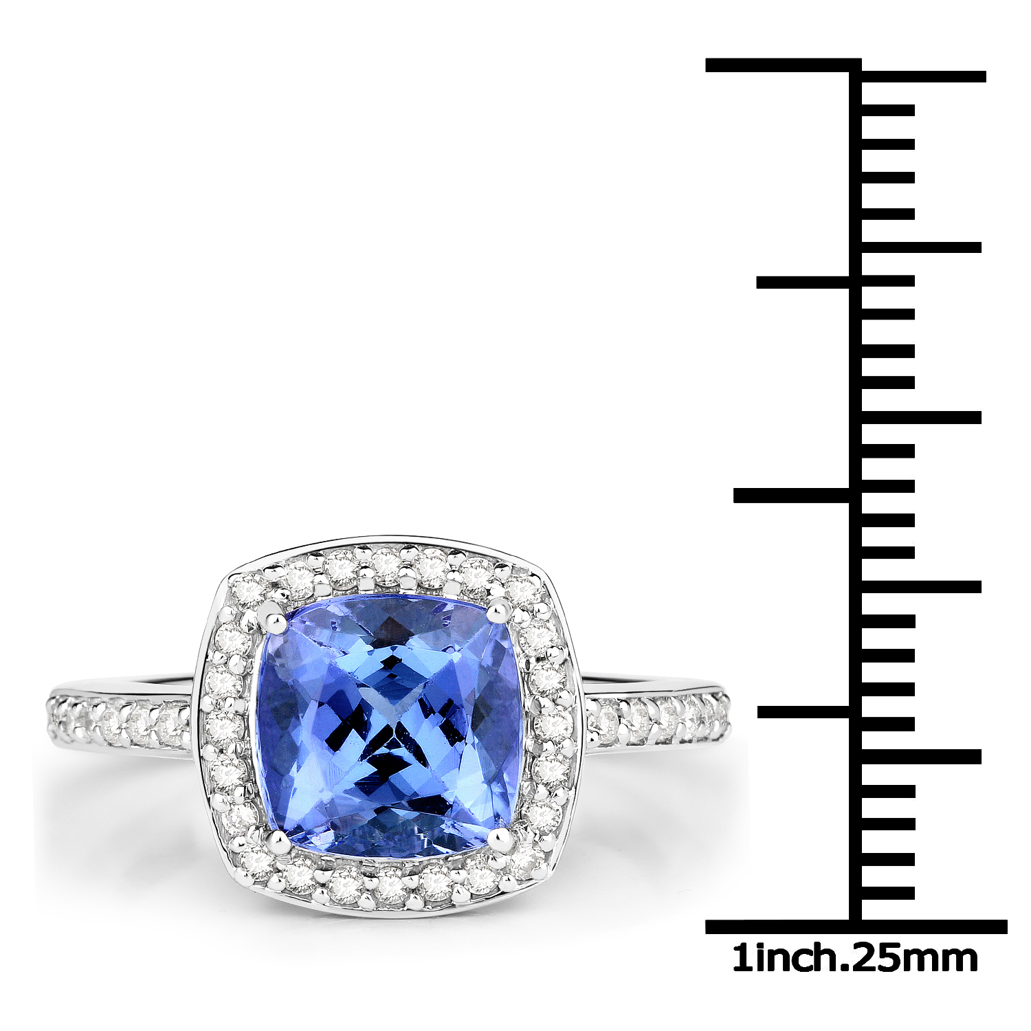 14K White Gold 3.00 Carat Genuine Tanzanite and White Diamond Ring