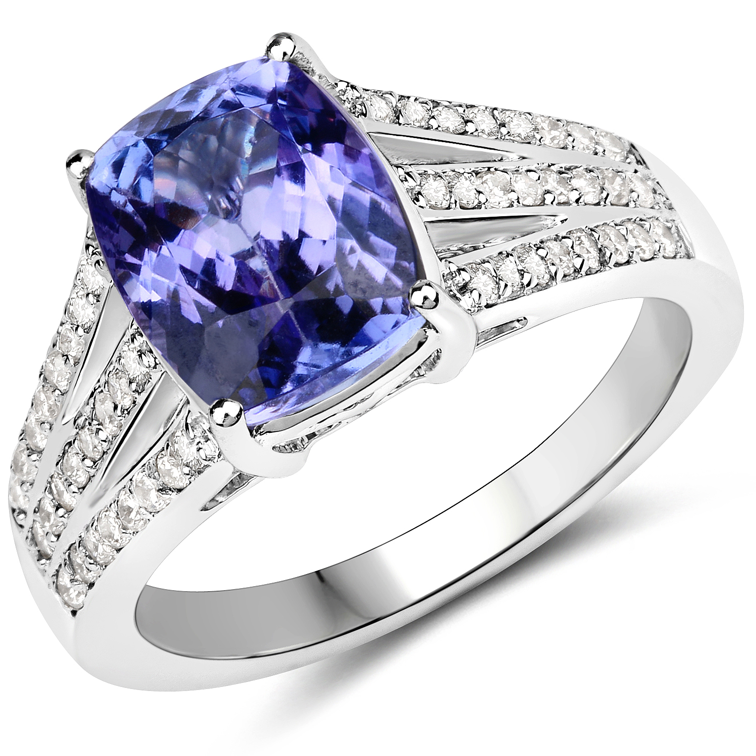 14K White Gold 4.03 Carat Genuine Tanzanite and White Diamond Ring