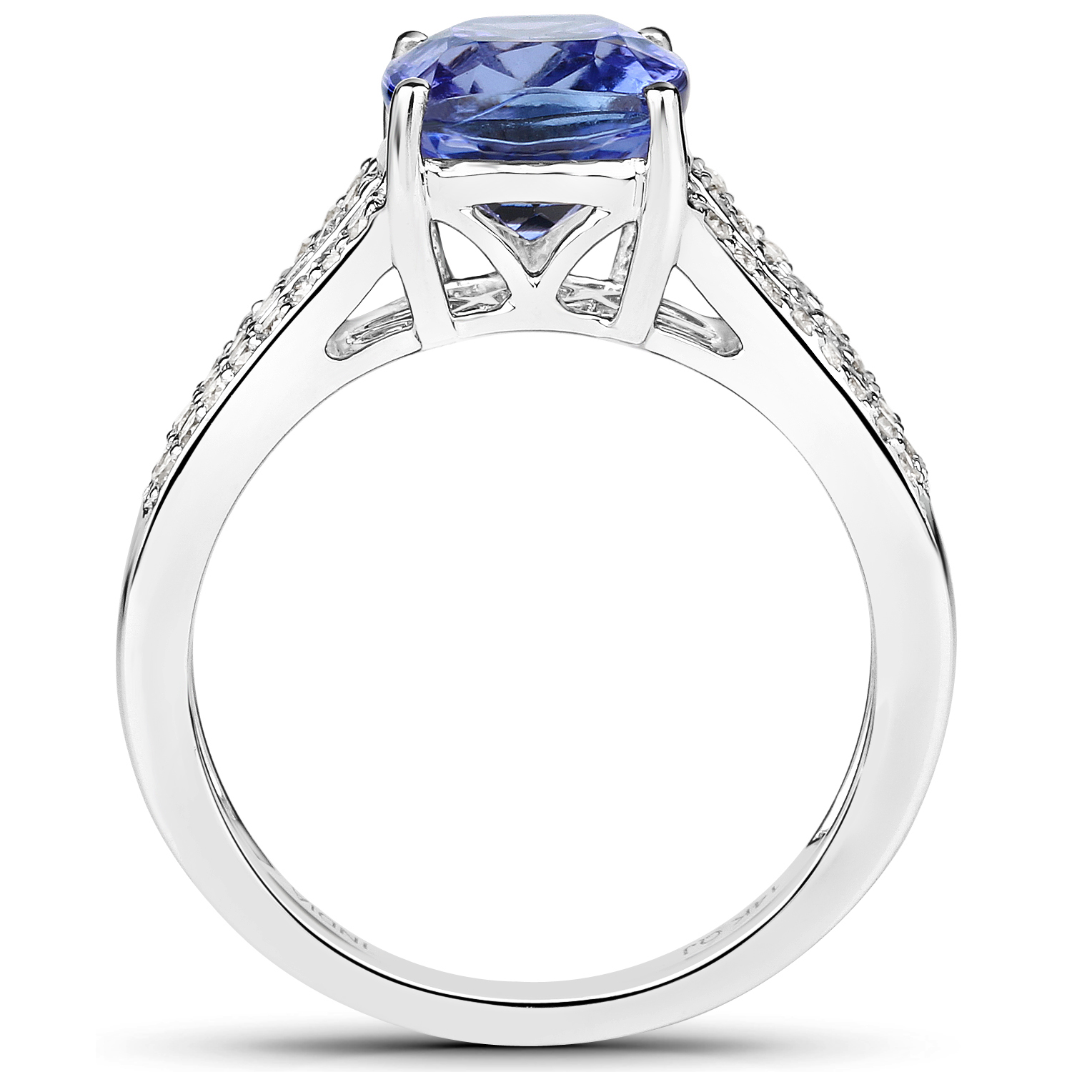 14K White Gold 4.03 Carat Genuine Tanzanite and White Diamond Ring