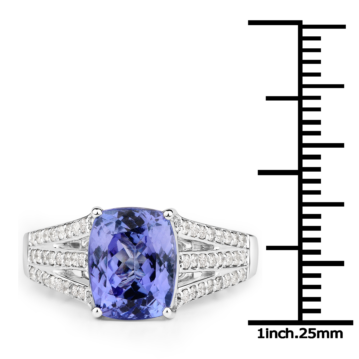 14K White Gold 4.03 Carat Genuine Tanzanite and White Diamond Ring
