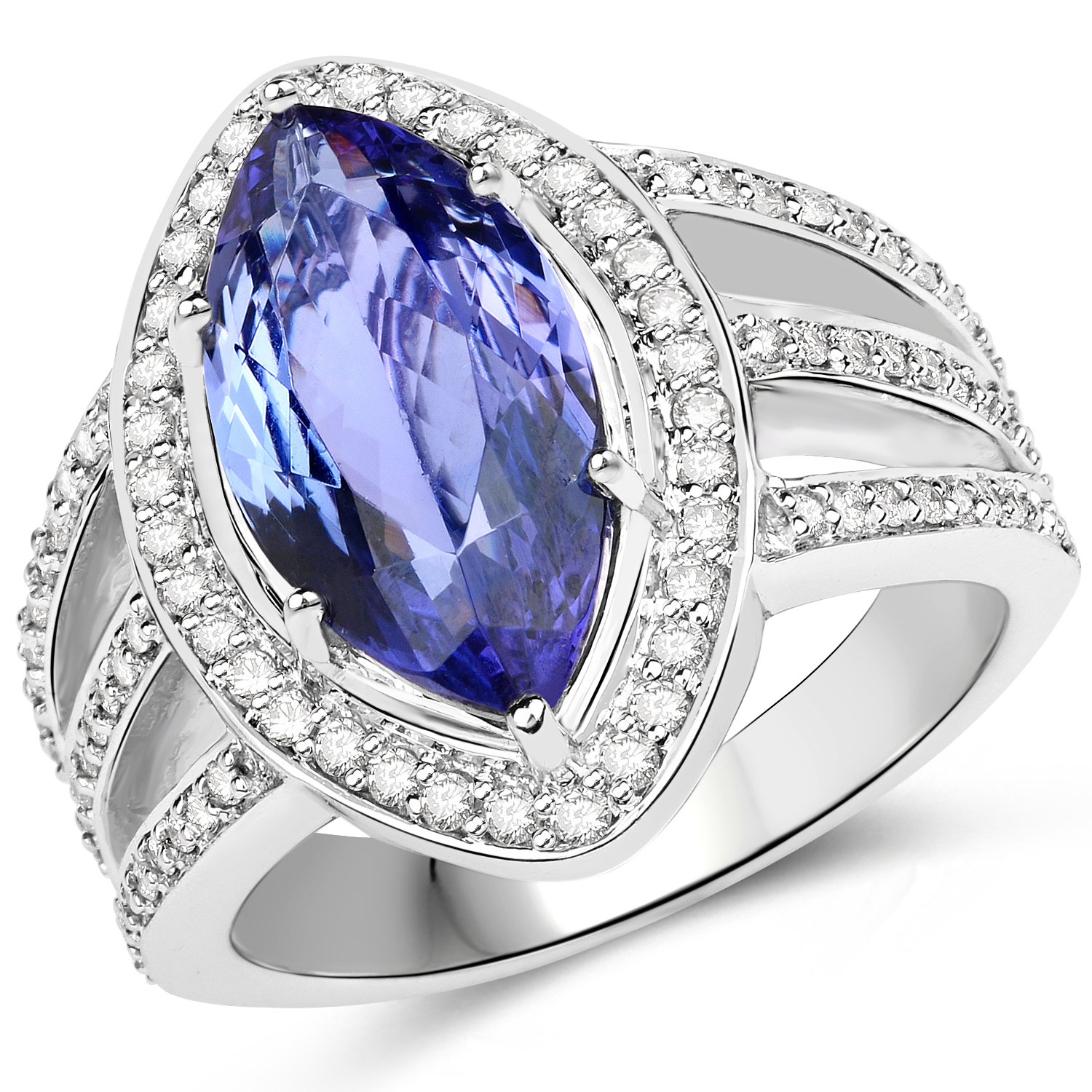 14K White Gold 4.81 Carat Genuine Tanzanite and White Diamond Ring