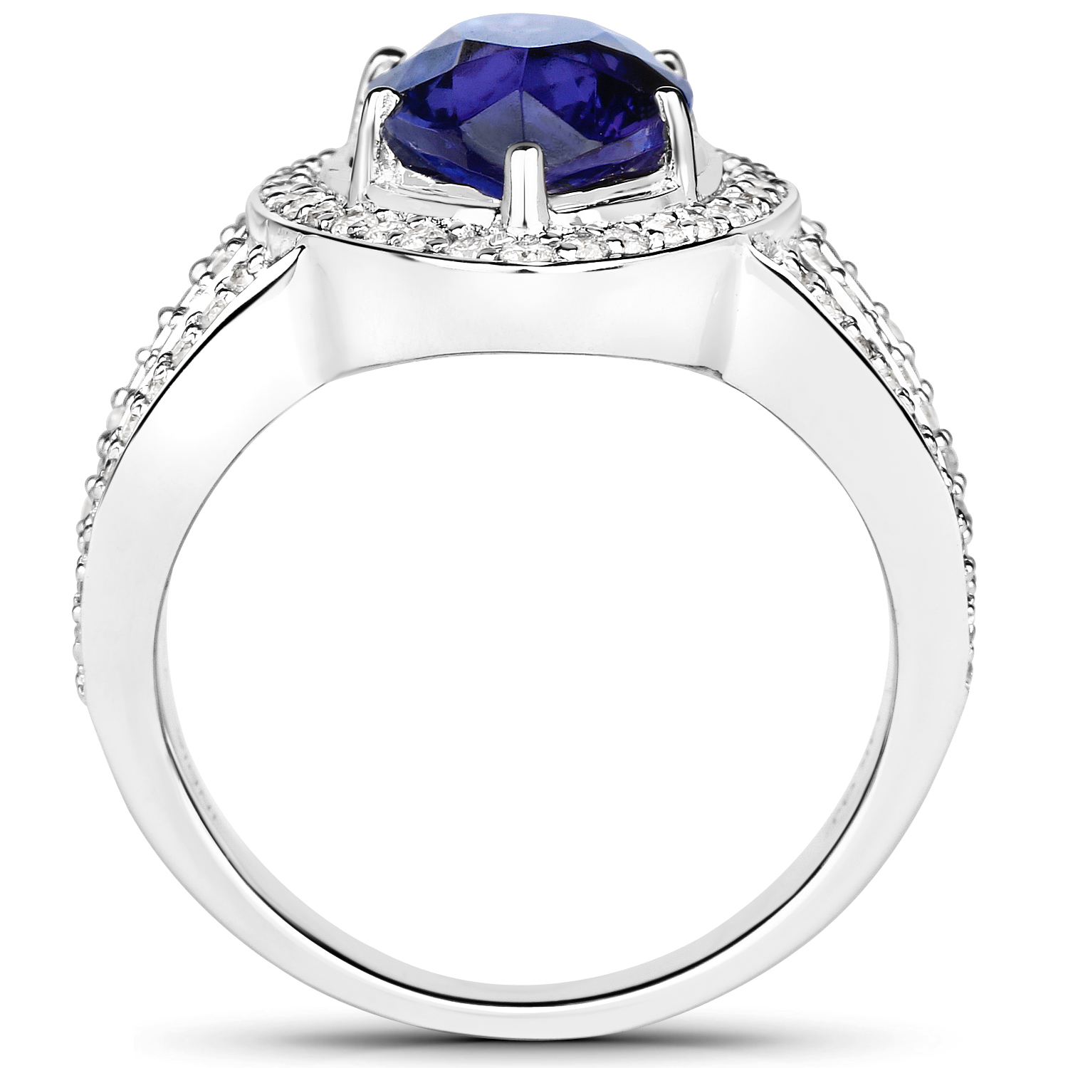 14K White Gold 4.81 Carat Genuine Tanzanite and White Diamond Ring