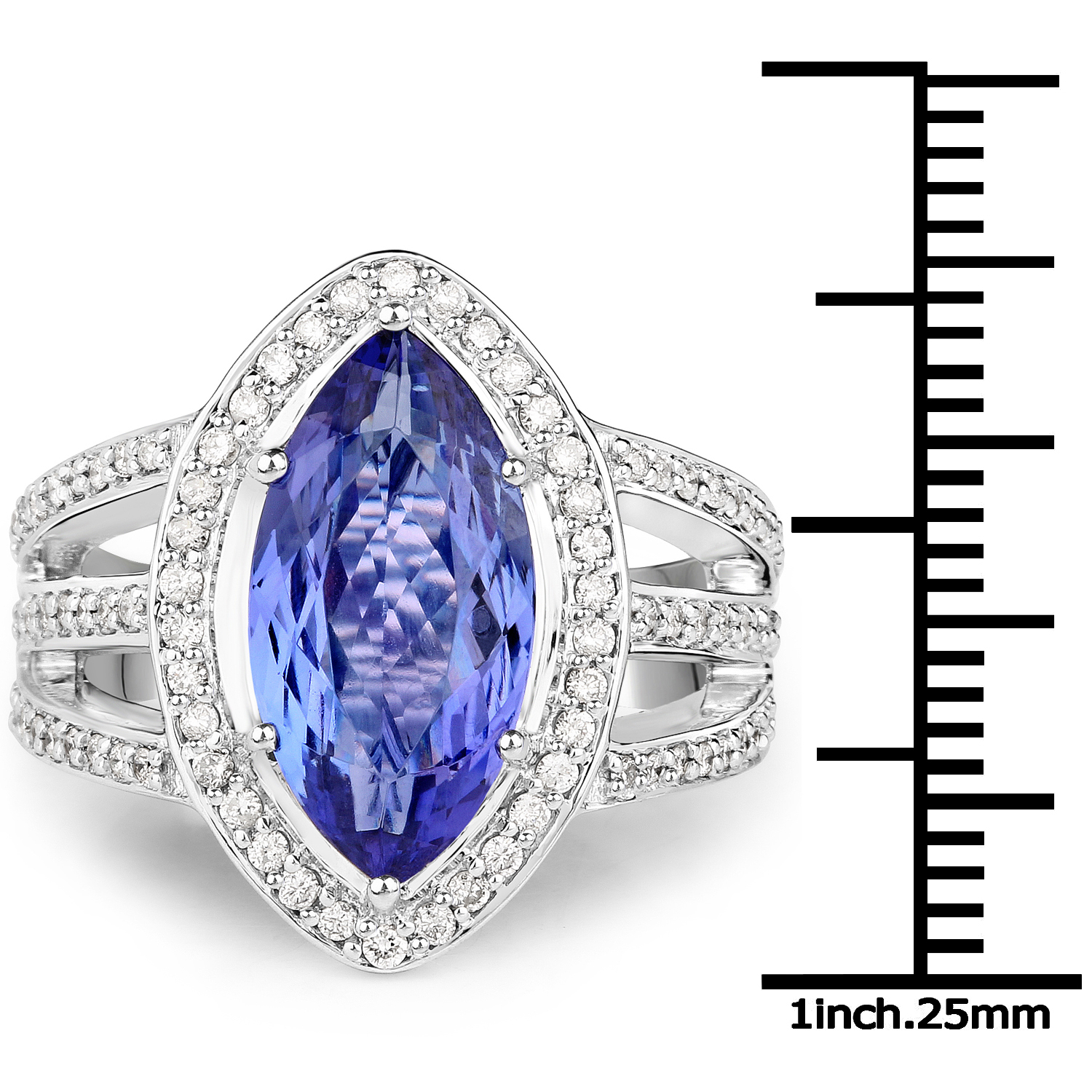 14K White Gold 4.81 Carat Genuine Tanzanite and White Diamond Ring