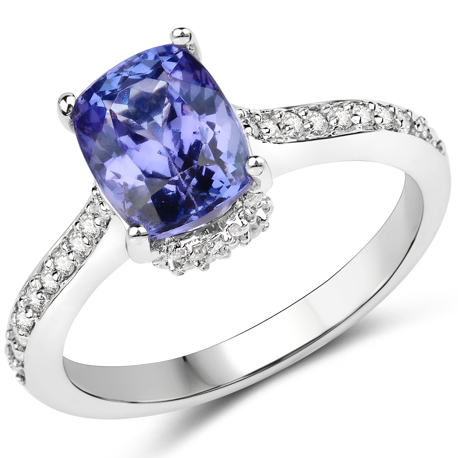 14K White Gold 2.84 Carat Genuine Tanzanite and White Diamond Ring