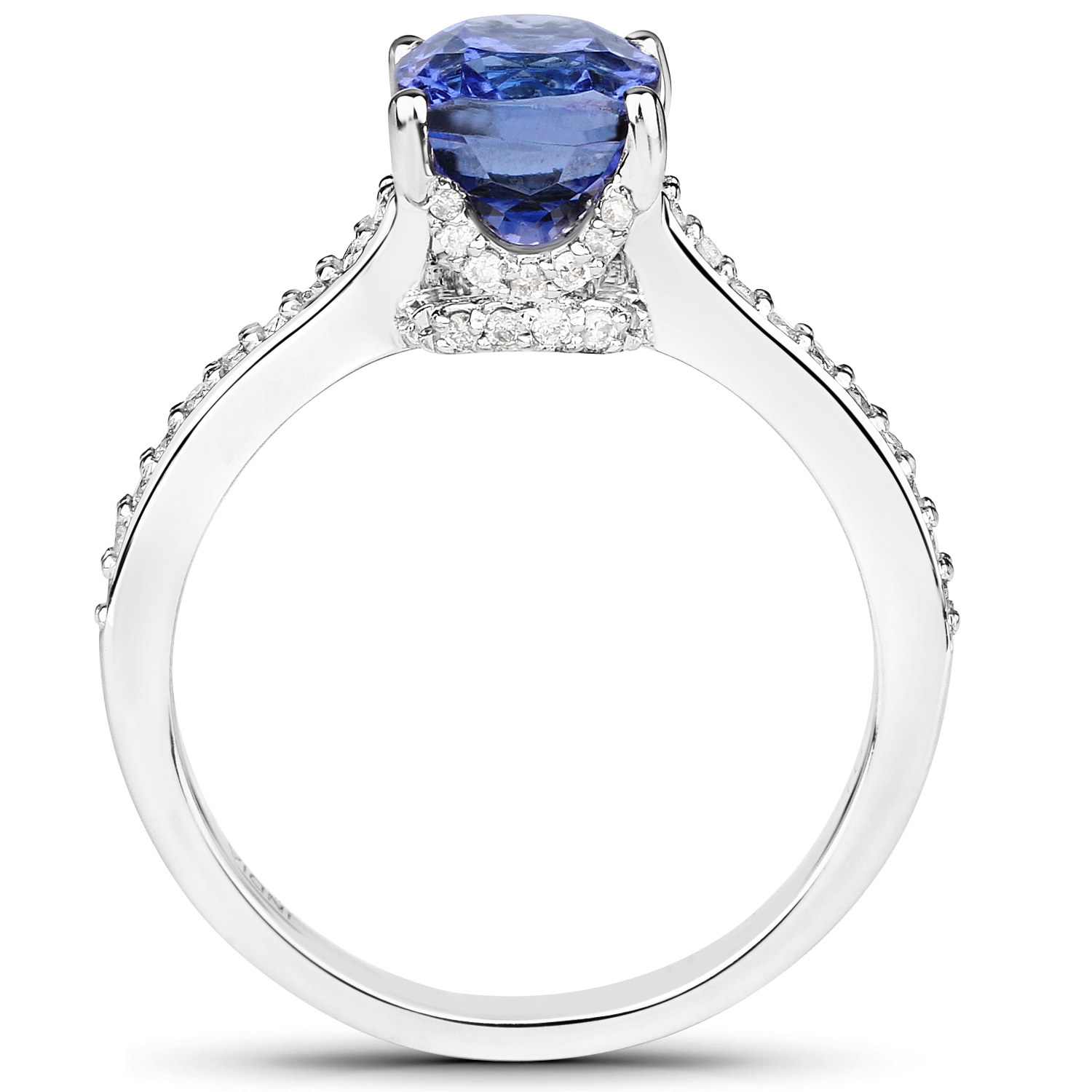 14K White Gold 2.84 Carat Genuine Tanzanite and White Diamond Ring
